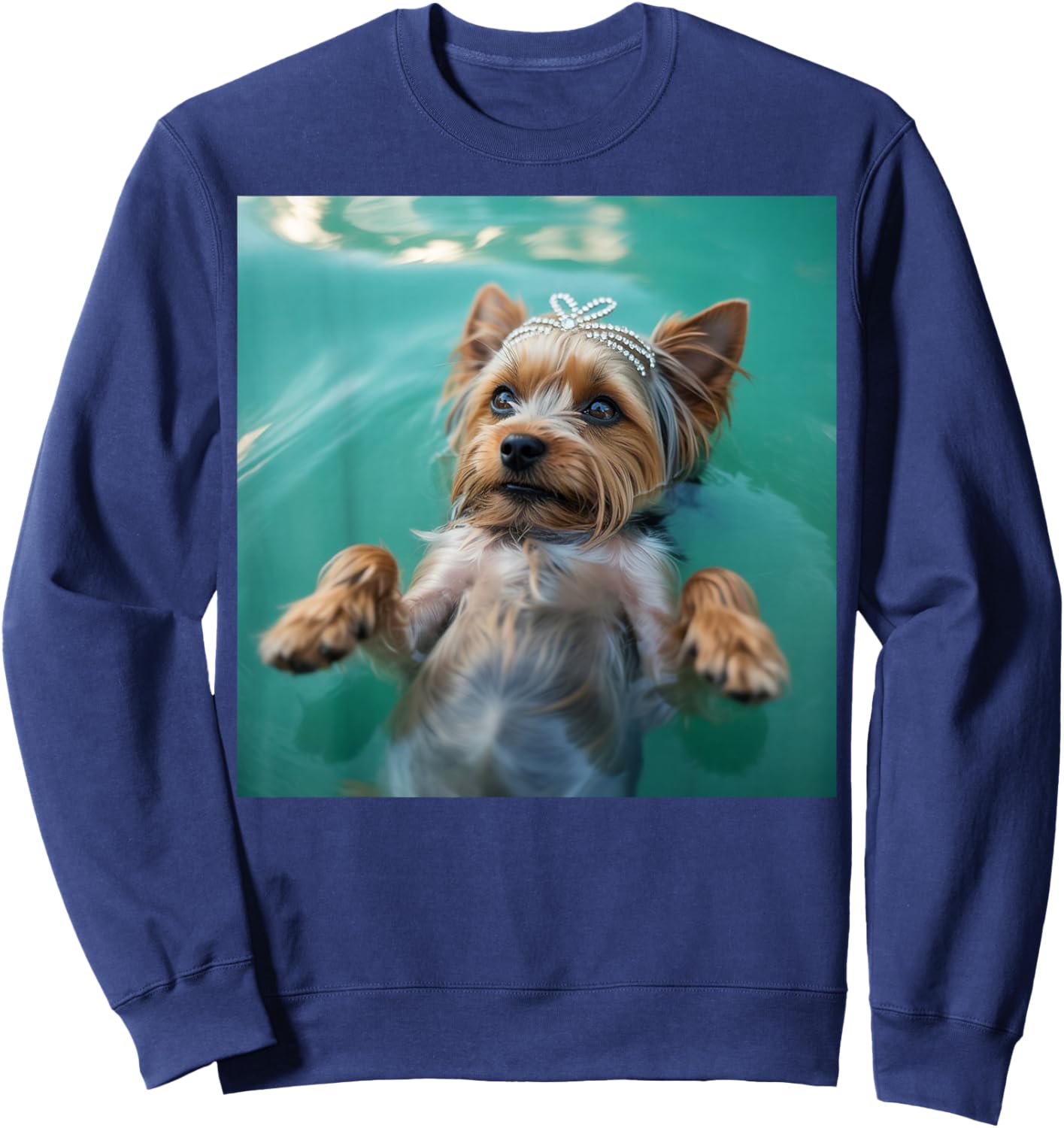 Funny Yorkshire Terrier Dog Swimming Showgirl Water Art Sweatshirt - Sweatshirt | Navy