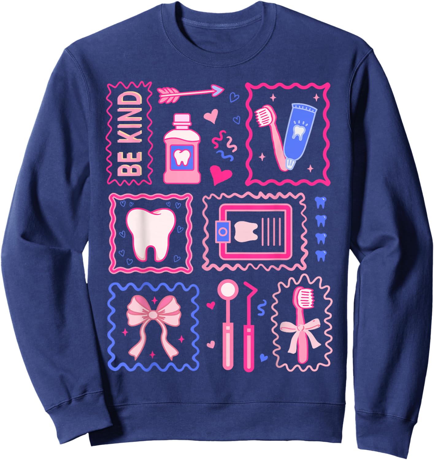 Dental Hygienist Valentine's Day Dentist Squad Tooth Hearts Sweatshirt - Sweatshirt | Navy