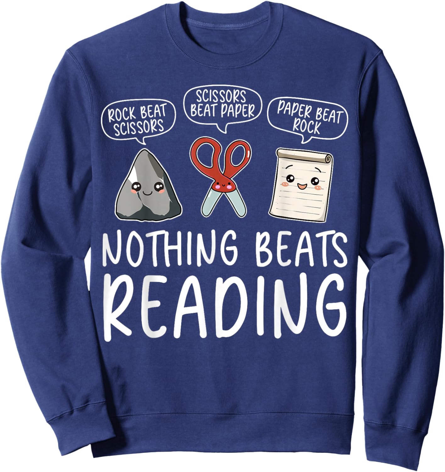 Nothing Beats Reading Rock Paper Scissors Funny Book Lover Sweatshirt - Sweatshirt | Navy