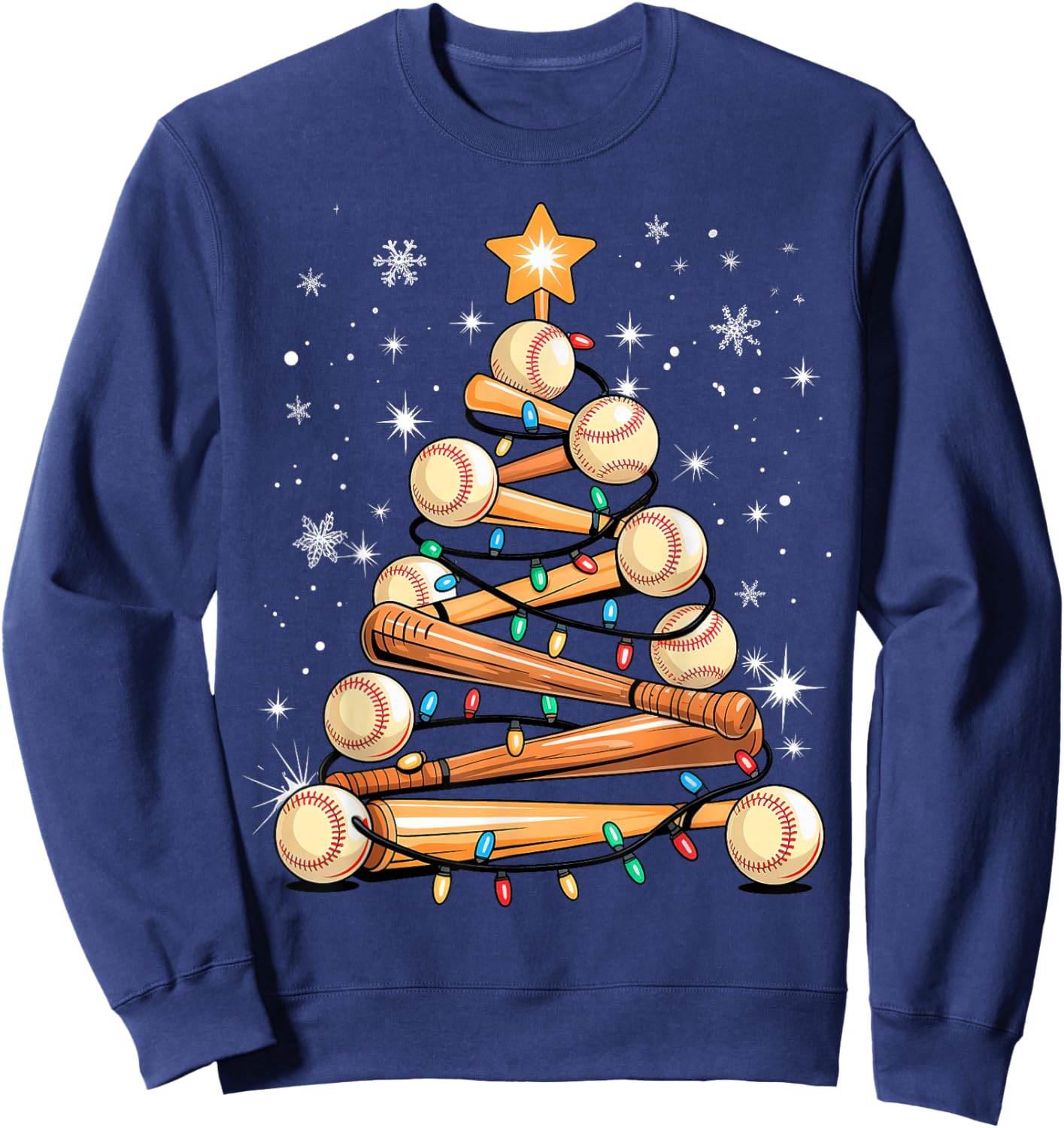 Baseball Christmas Tree Light Xmas Baseball Sweatshirt - Sweatshirt | Navy