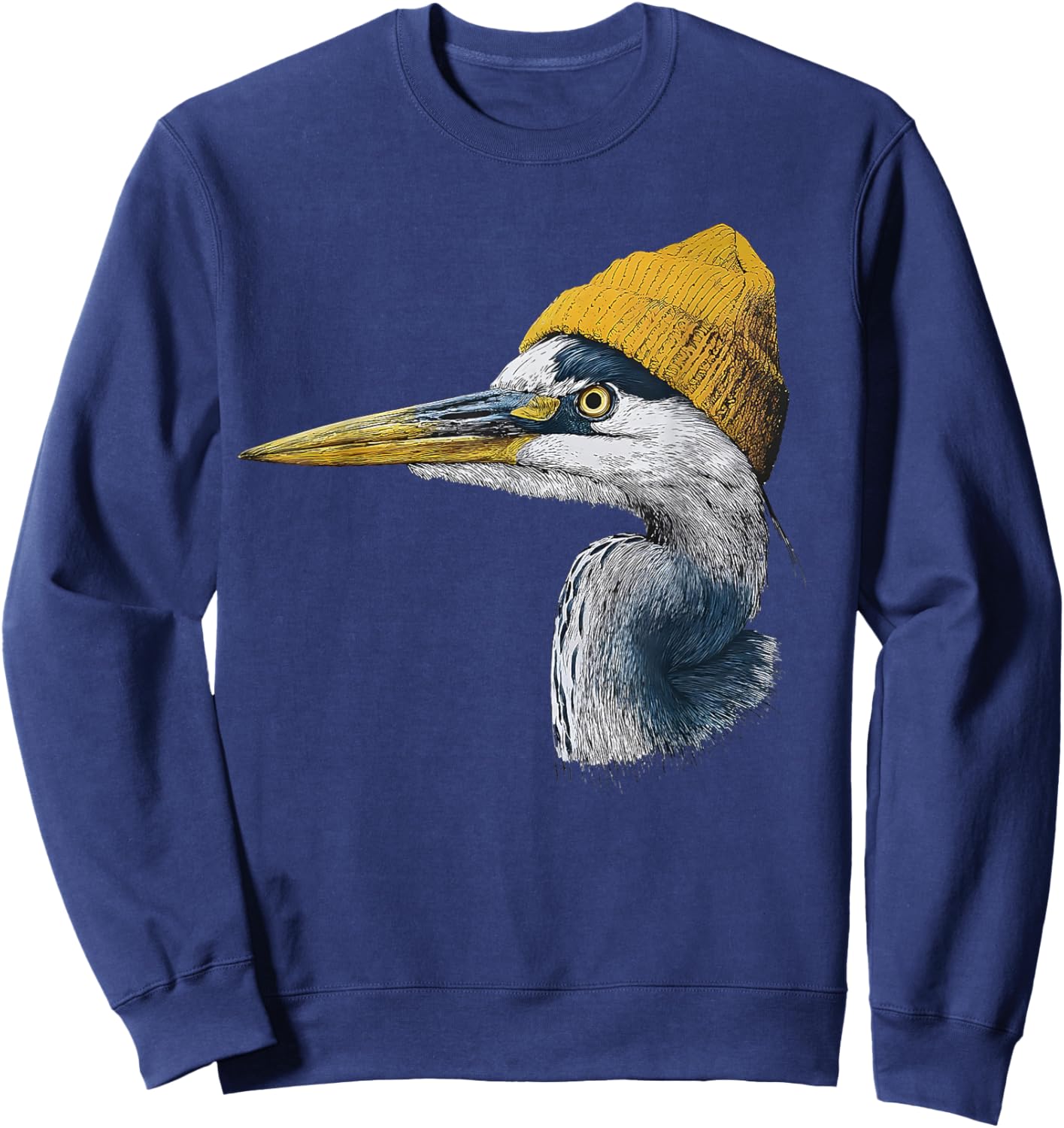 Great Blue Heron Birding Yellow Beanie Sweatshirt - Sweatshirt | Navy