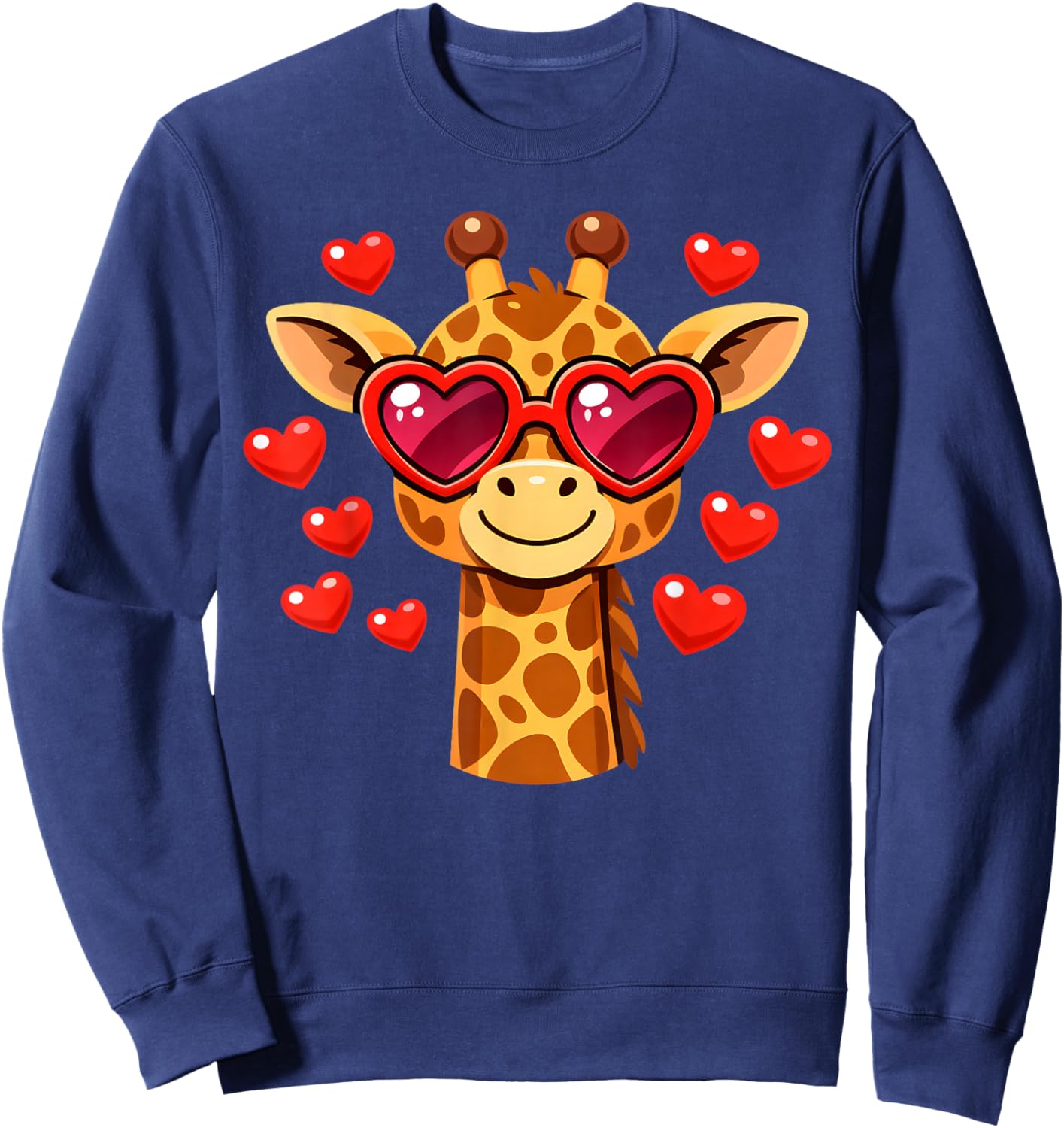 Kawaii Giraffe Heart Glasses Valentine's Day Animal Lovers Sweatshirt - Sweatshirt | Navy
