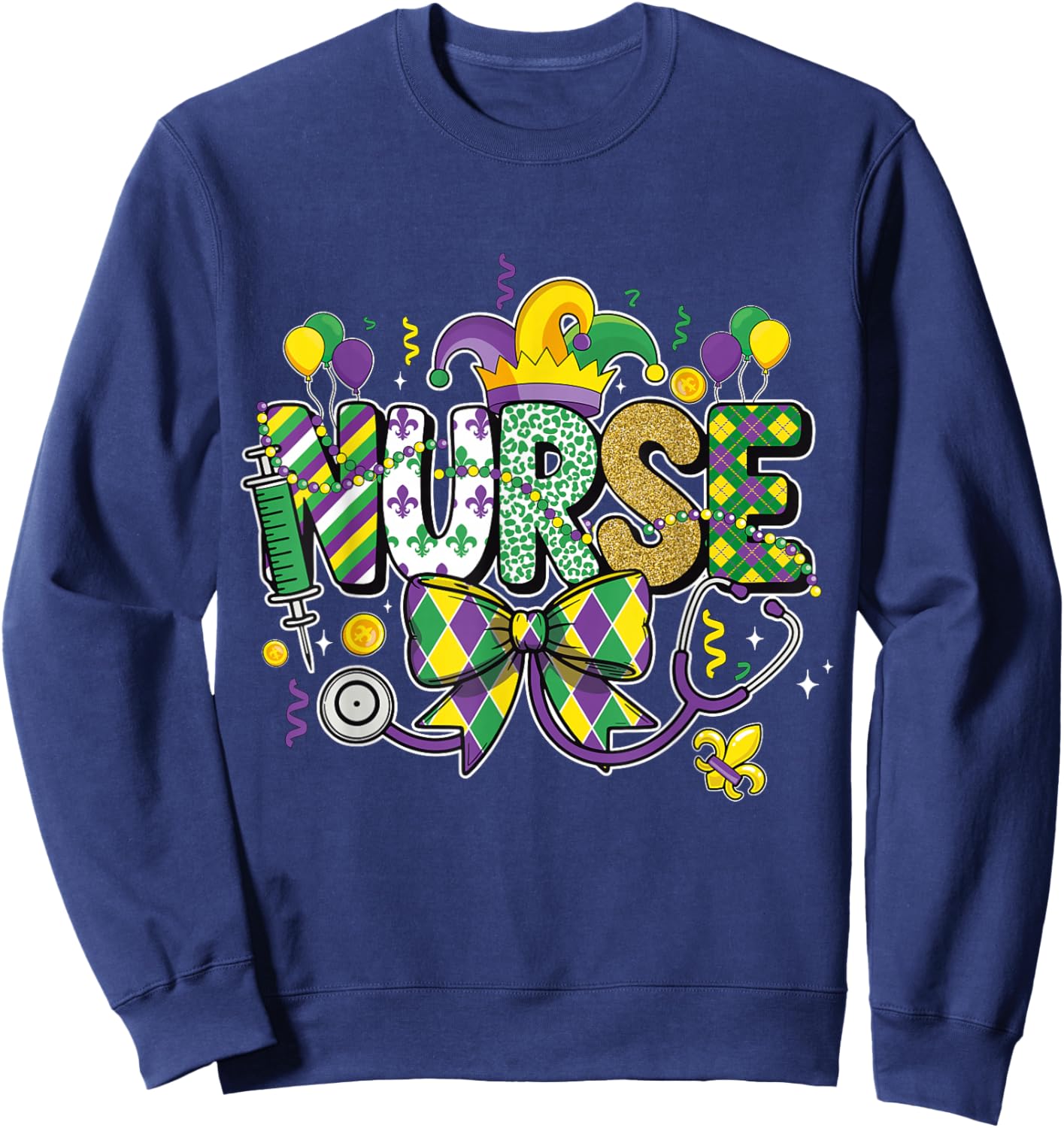 Nurse Mardi Gras Stethoscope New Orleans Sweatshirt - Sweatshirt | Navy