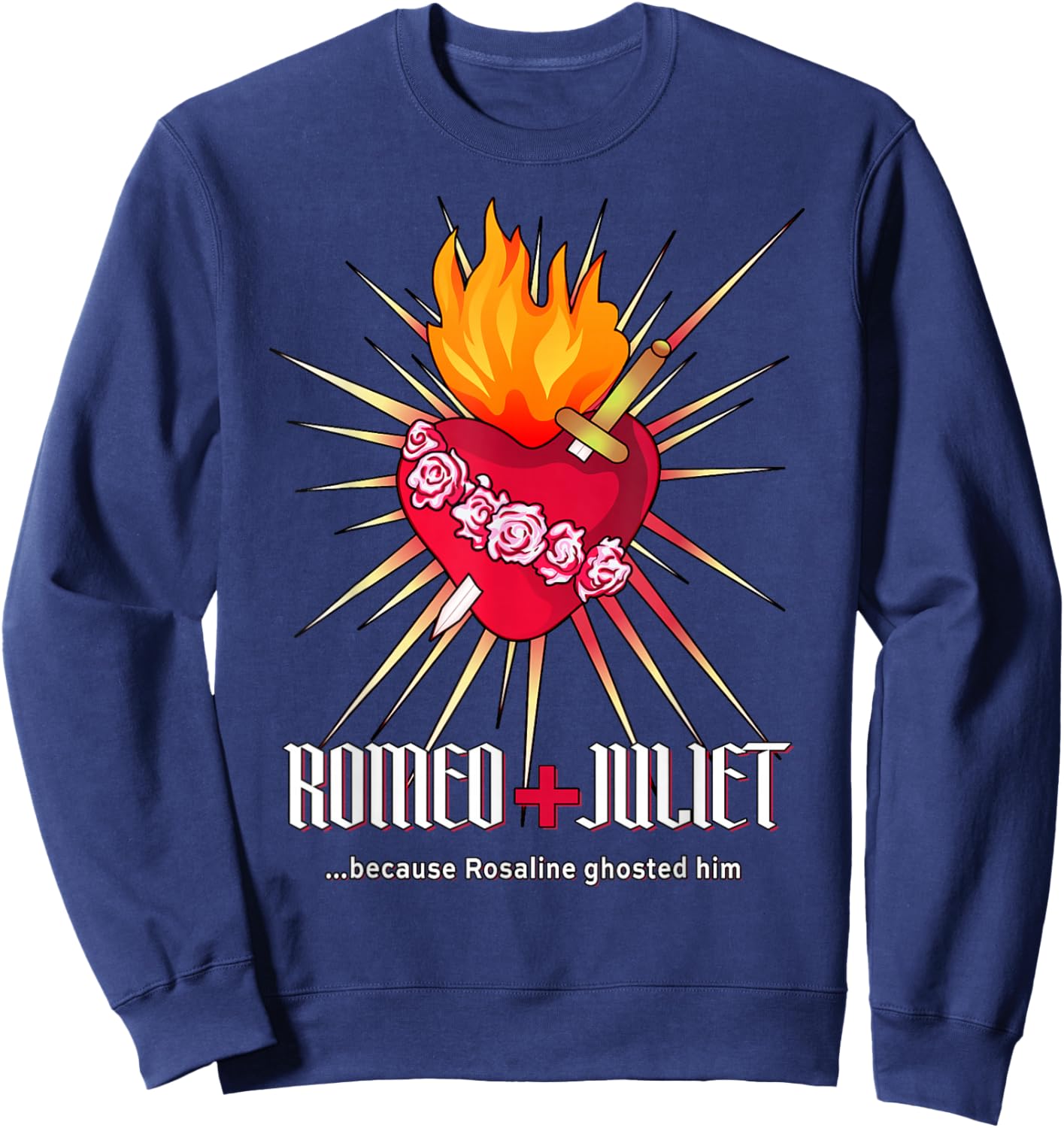 Romeo + Juliet Sacred Heart, Gothic Romance Tragic Love Sweatshirt - Sweatshirt | Navy