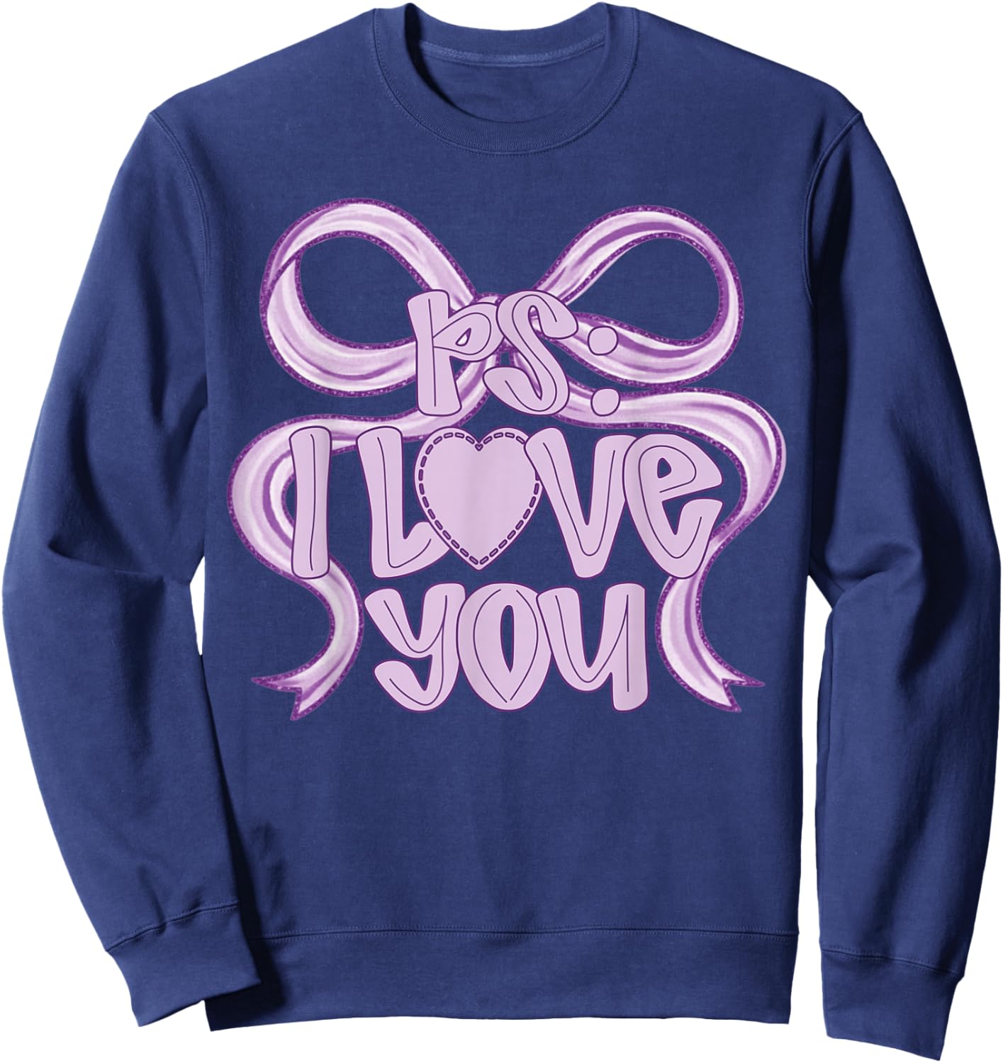 PS I Love You Day Valentine's Day Coquette Bow Purple Heart Sweatshirt - Sweatshirt | Navy