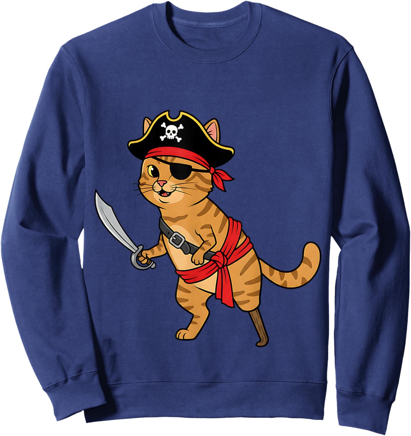 Pirate Cat Toddler Boy Funny Kids Halloween Costume Sweatshirt - Sweatshirt | Navy