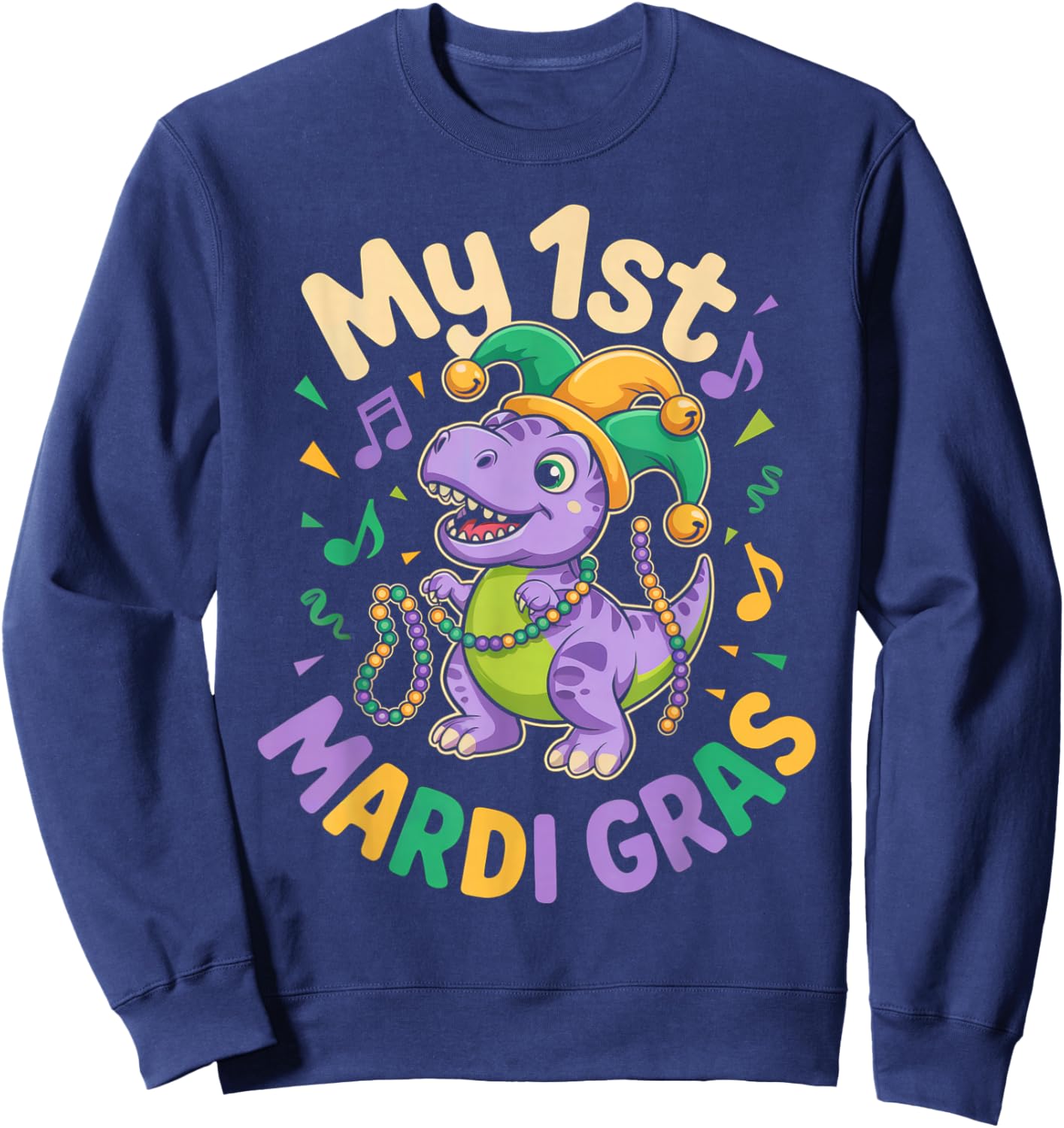 My First Mardi Gras Cute Dino Jester in Hat Sweatshirt - Sweatshirt | Navy