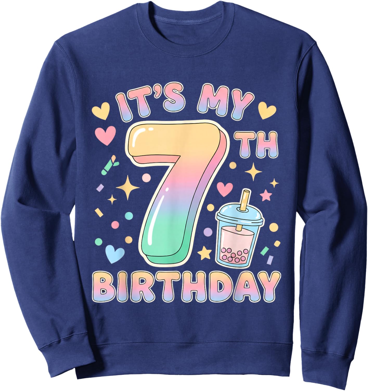 It's My 7th Birthday Bubble Boba Tea Party 7 Year Old Girl Sweatshirt - Sweatshirt | Navy