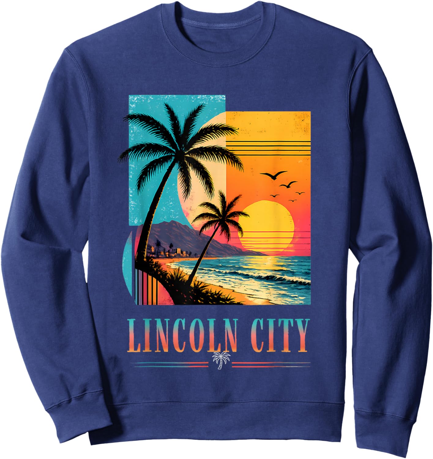 Lincoln City Beach Sunset 2026 Summer Vacation Retro Vibes Sweatshirt - Sweatshirt | Navy