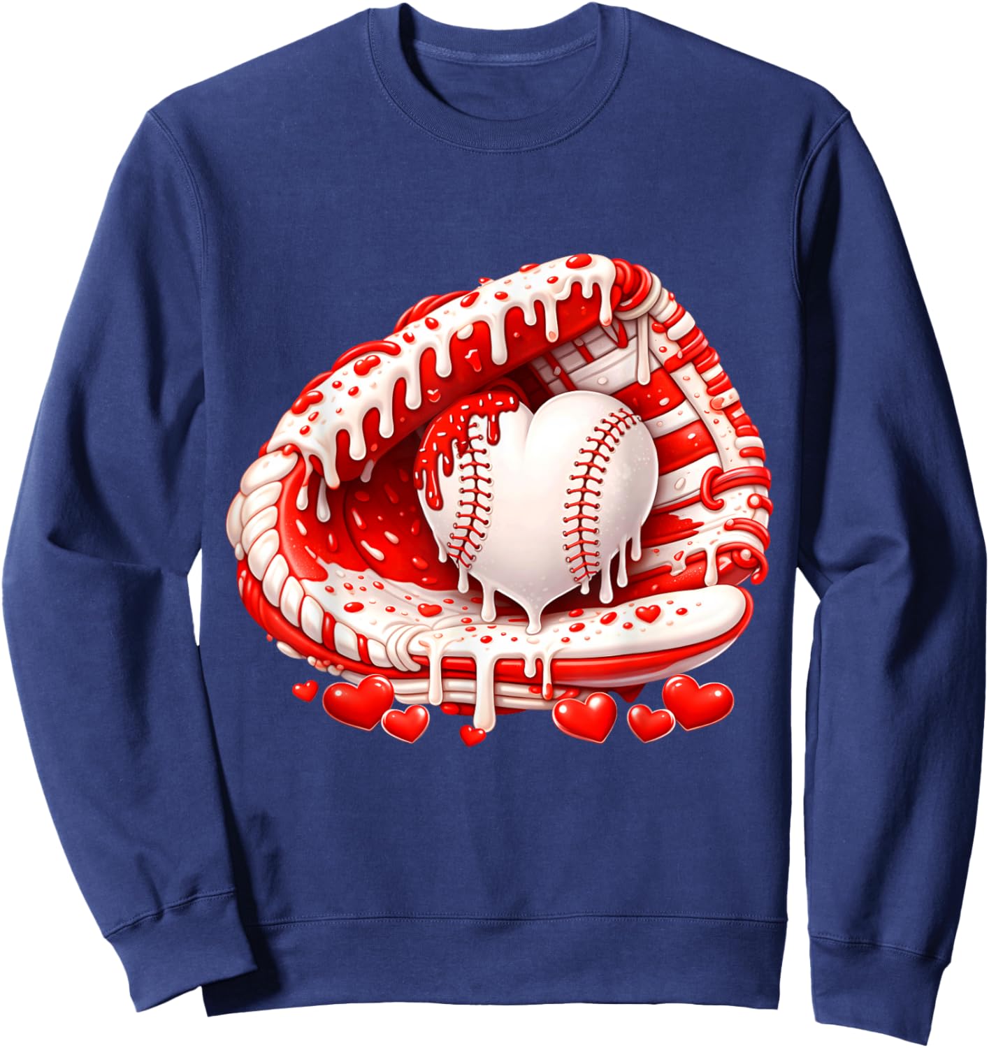 Kid Drip Ice Cream Baseball Heart Catcher Valentines Day Boy Sweatshirt - Sweatshirt | Navy