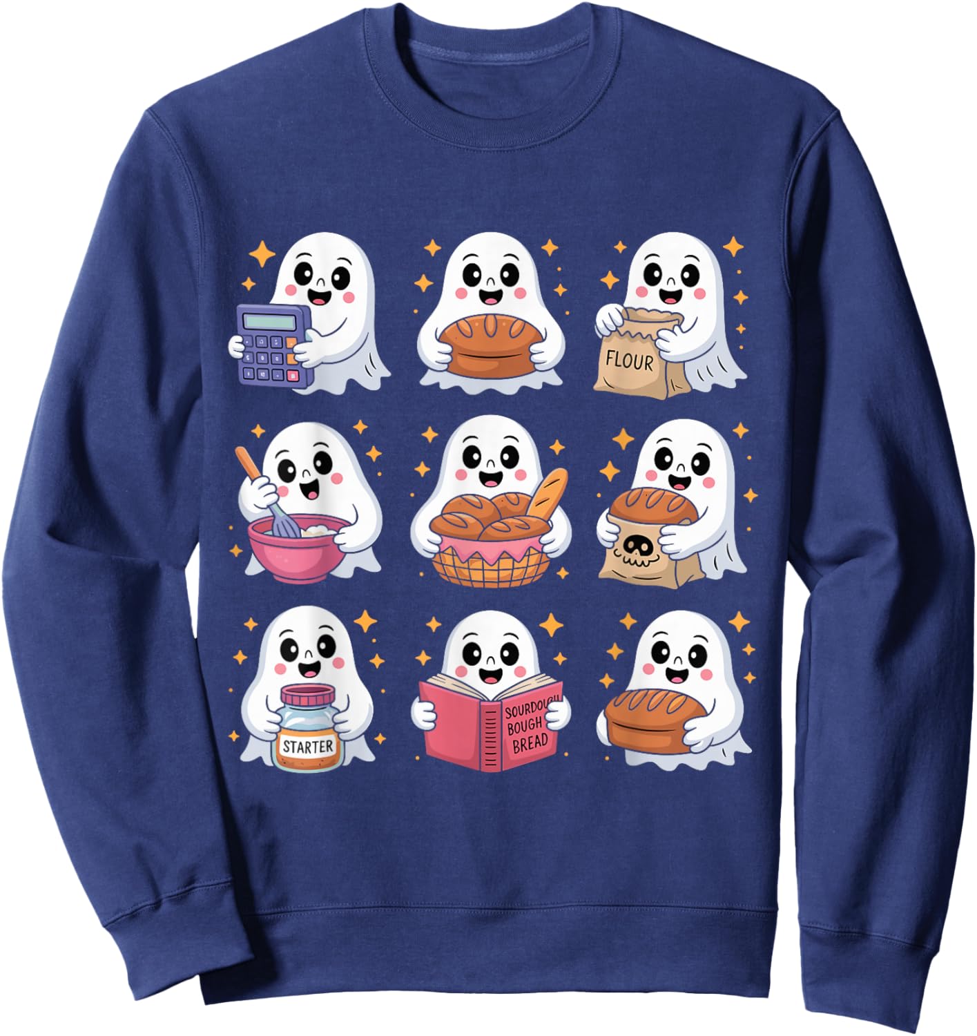 Cute Ghosts Cooking Sourdough Bread Homemaker Baking Baker Sweatshirt - Sweatshirt | Navy