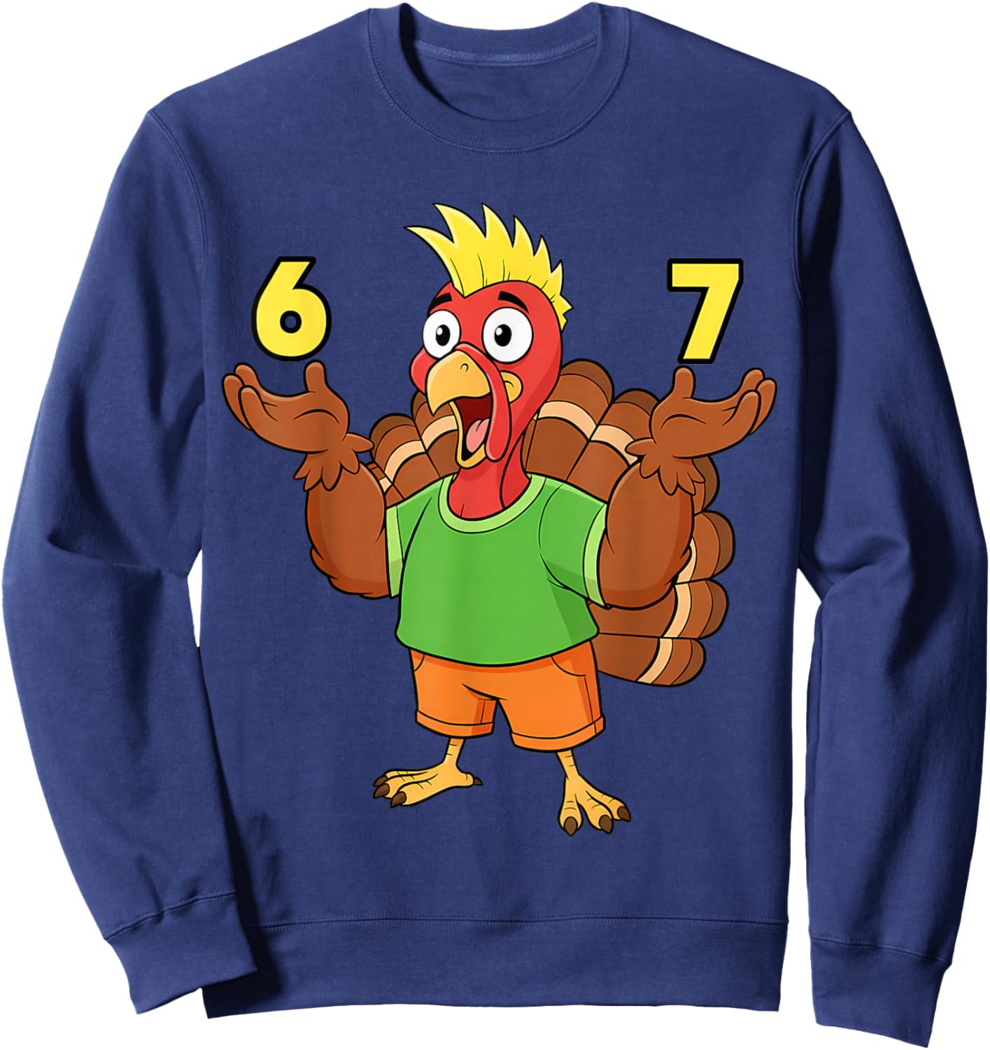 Thanksgiving Turkey 67 Meme Funny Six Seven Humor 6-7 Kids Sweatshirt - Sweatshirt | Navy