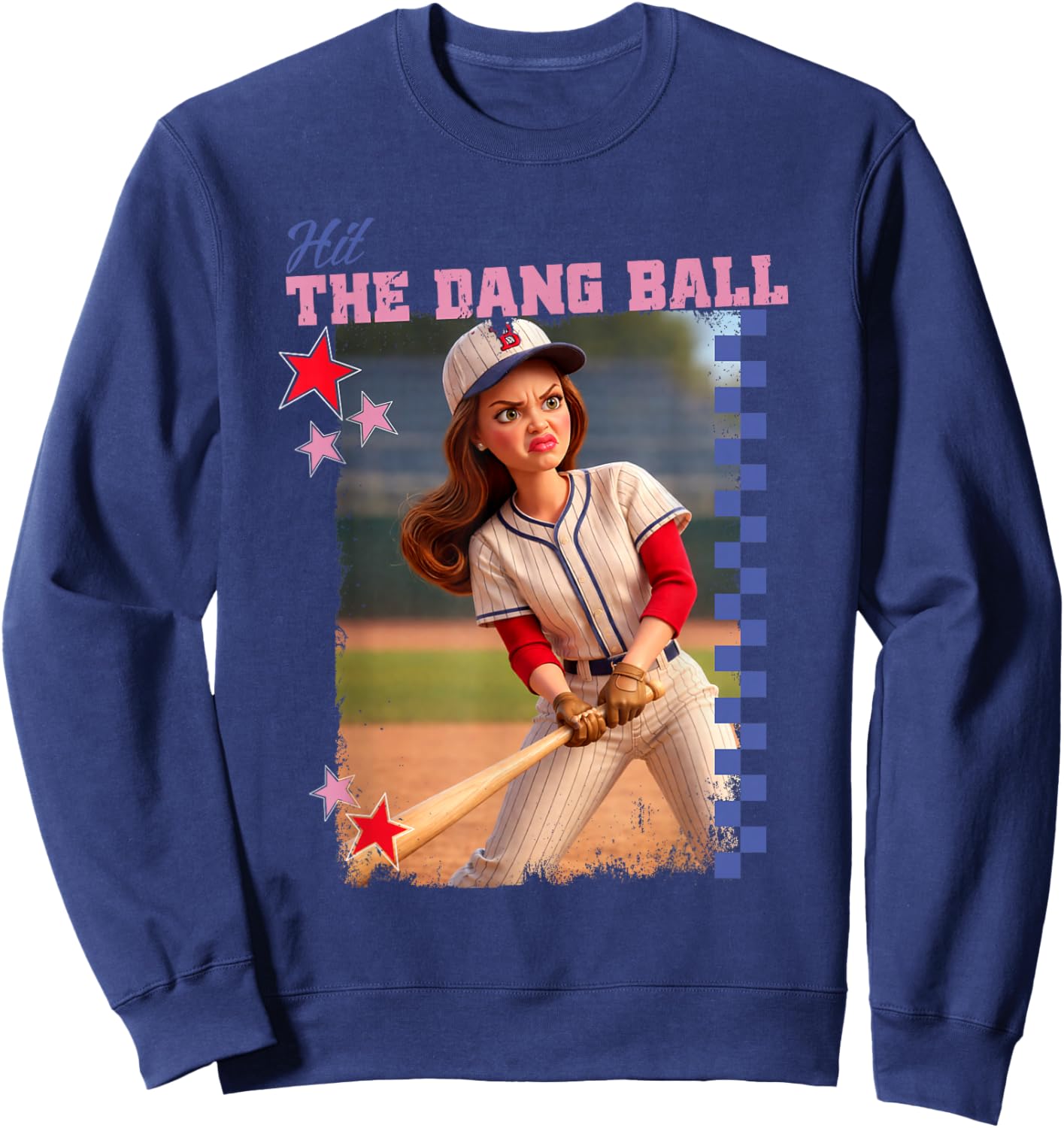 Hit The Dang Ball Funny Baseball Mom Softball Doll Face Meme Sweatshirt - Sweatshirt | Navy
