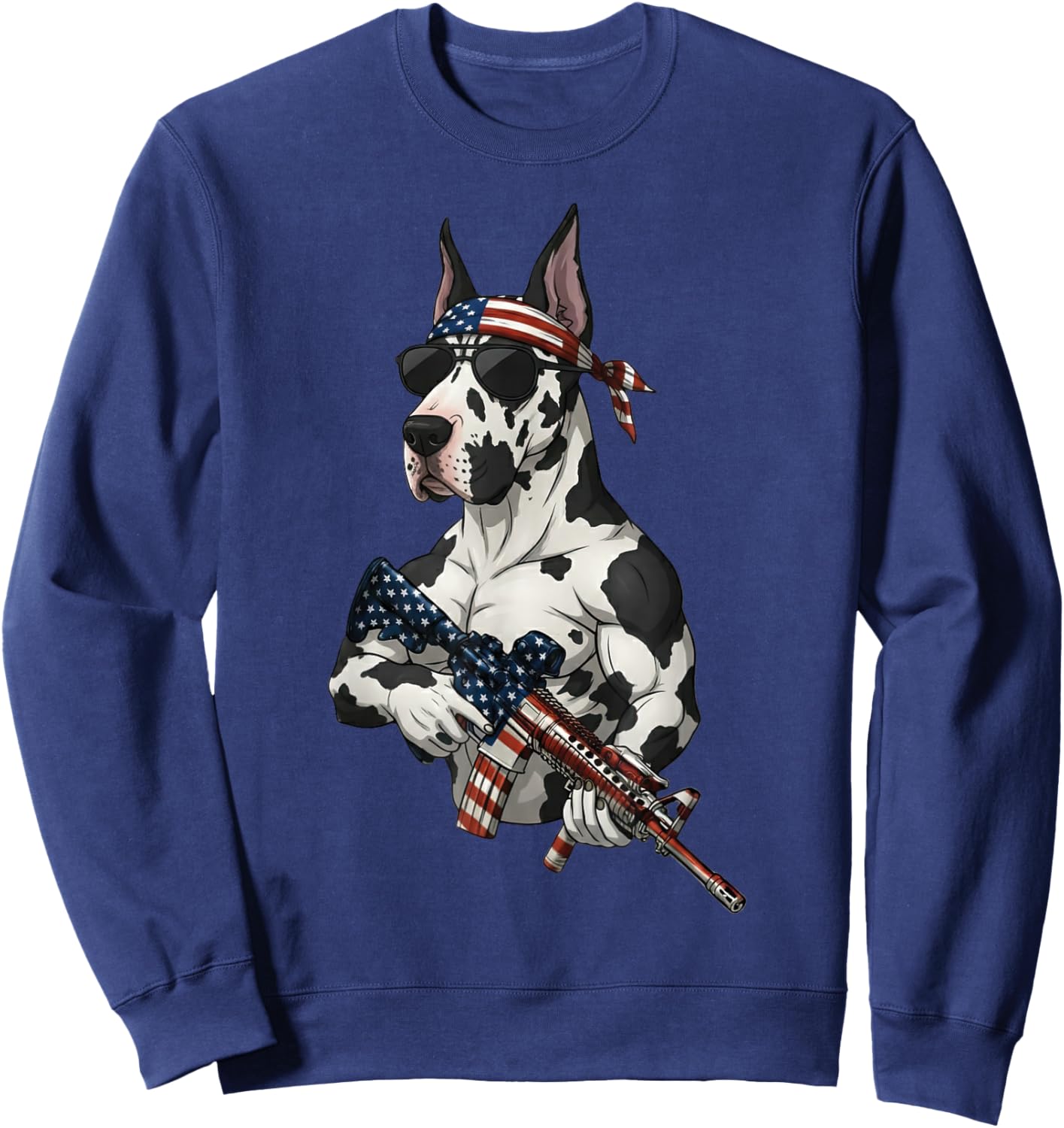 Funny Patriotic Great Dane with Rifle USA Flag Design Sweatshirt - Sweatshirt | Navy
