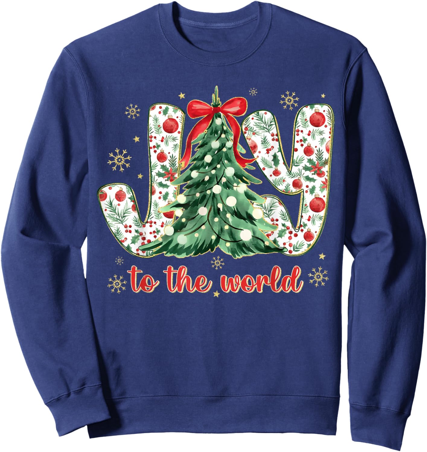 Jesus Christian Xmas Tree Holiday Christmas Joy to The World Sweatshirt - Sweatshirt | Navy