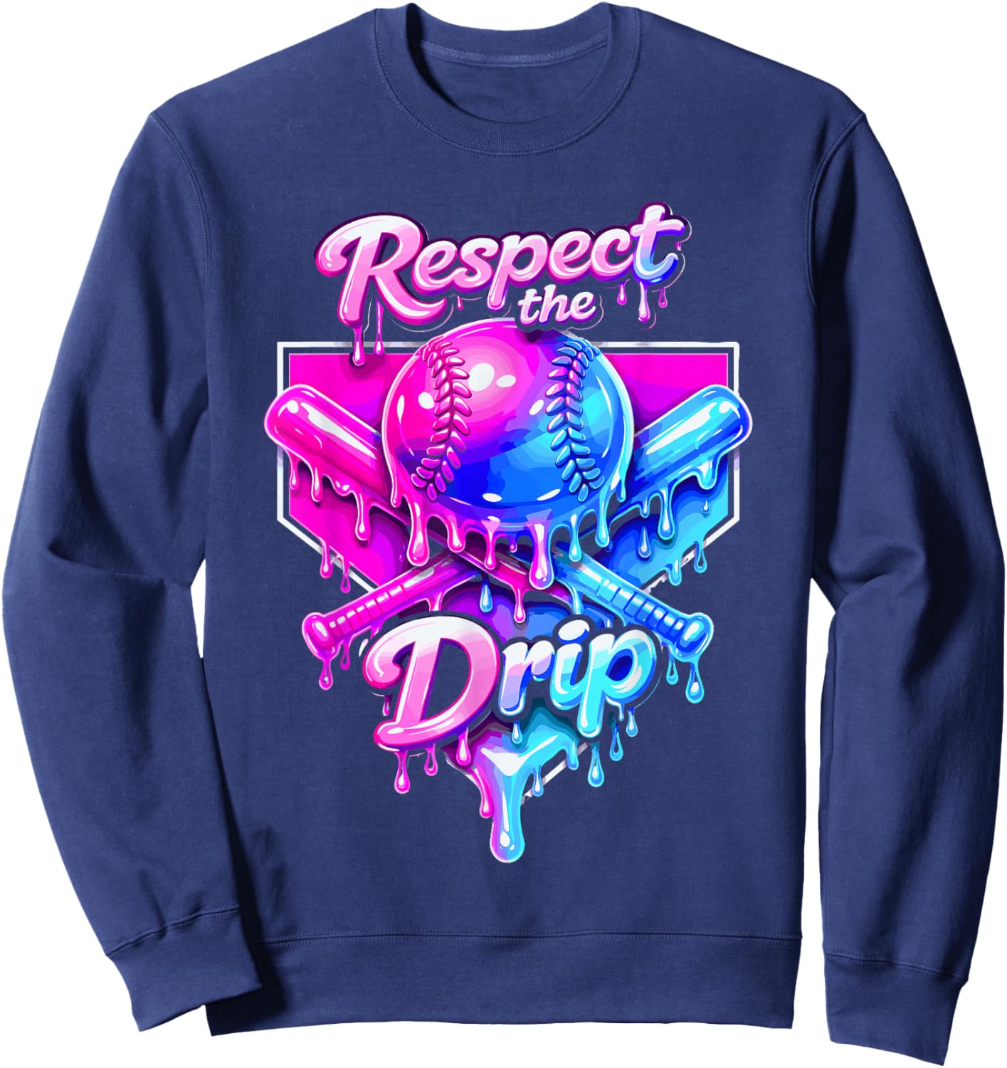 Baseball Ice Cream Drip Boys Ice Cream Sprinkle Respect Drip Sweatshirt - Sweatshirt | Navy