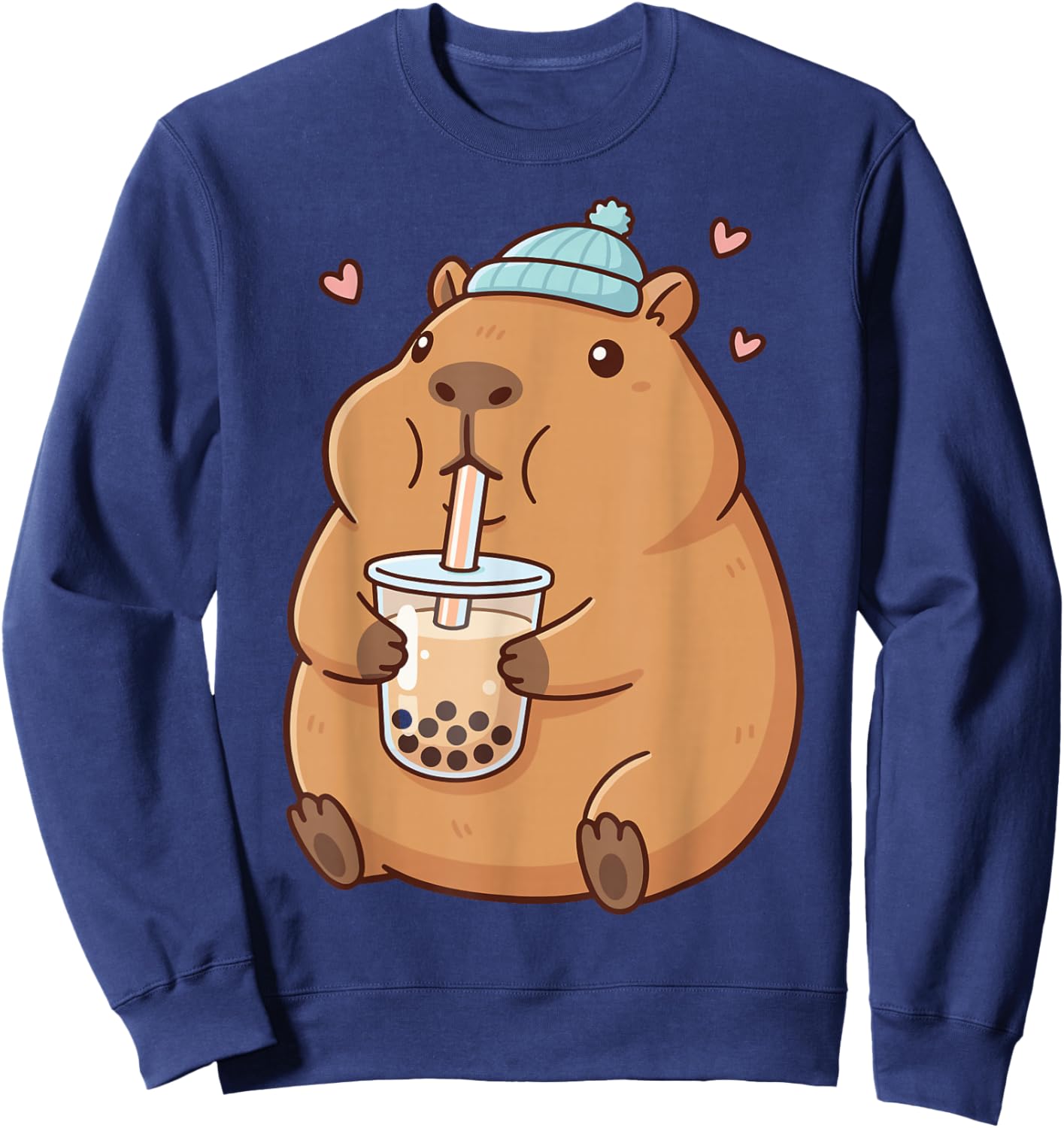 Cute Capybara Drinking Boba Bubble Tea Sweatshirt - Sweatshirt | Navy
