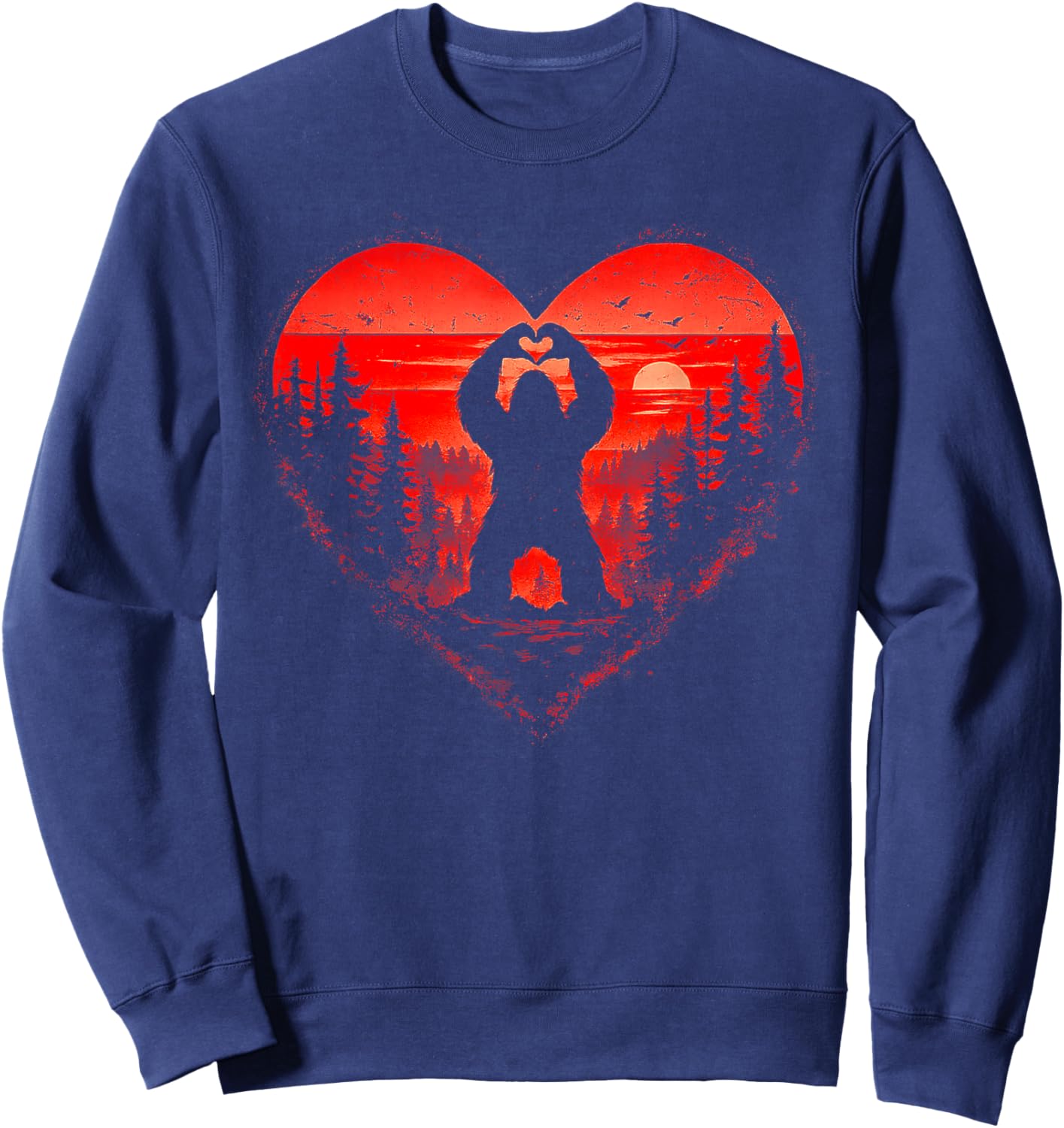 Retro Funny Bigfoot Sasquatch Heart Love Valentine Boy Men Sweatshirt - Sweatshirt | Navy