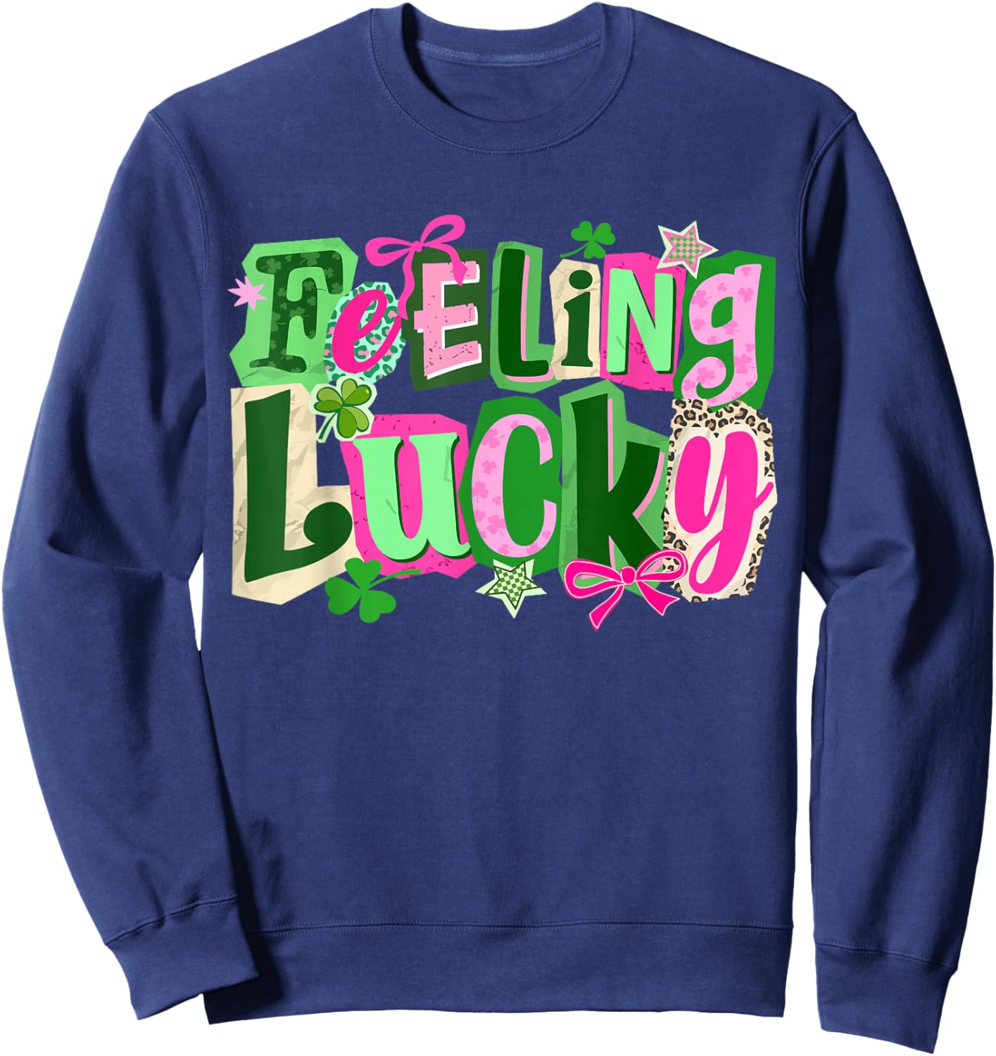 Retro Feeling Lucky Shamrock Clover Funny St Patricks Day Sweatshirt - Sweatshirt | Navy