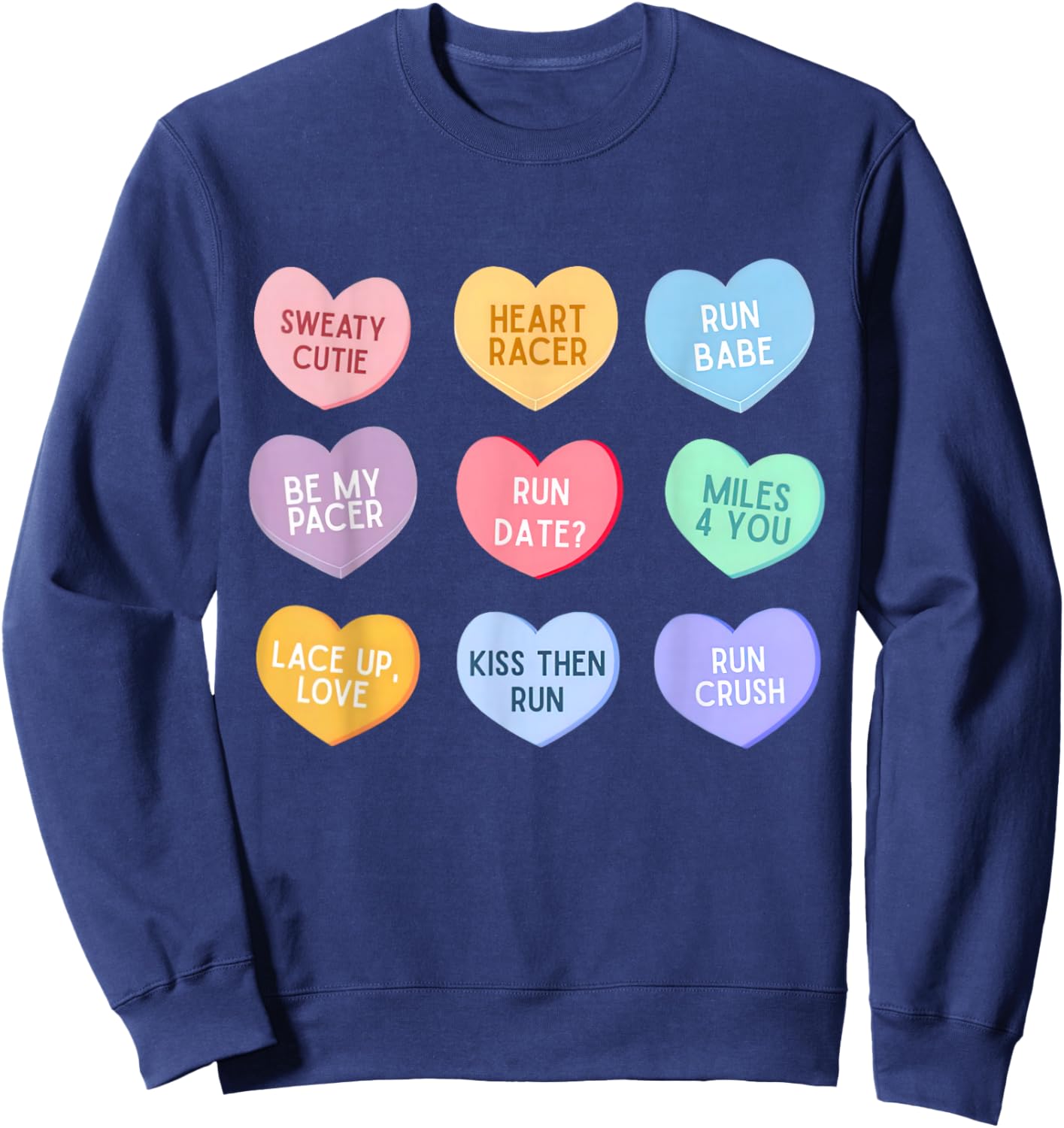 Heart Candy Running Runner Valentine Day Marathon Game Day Sweatshirt - Sweatshirt | Navy