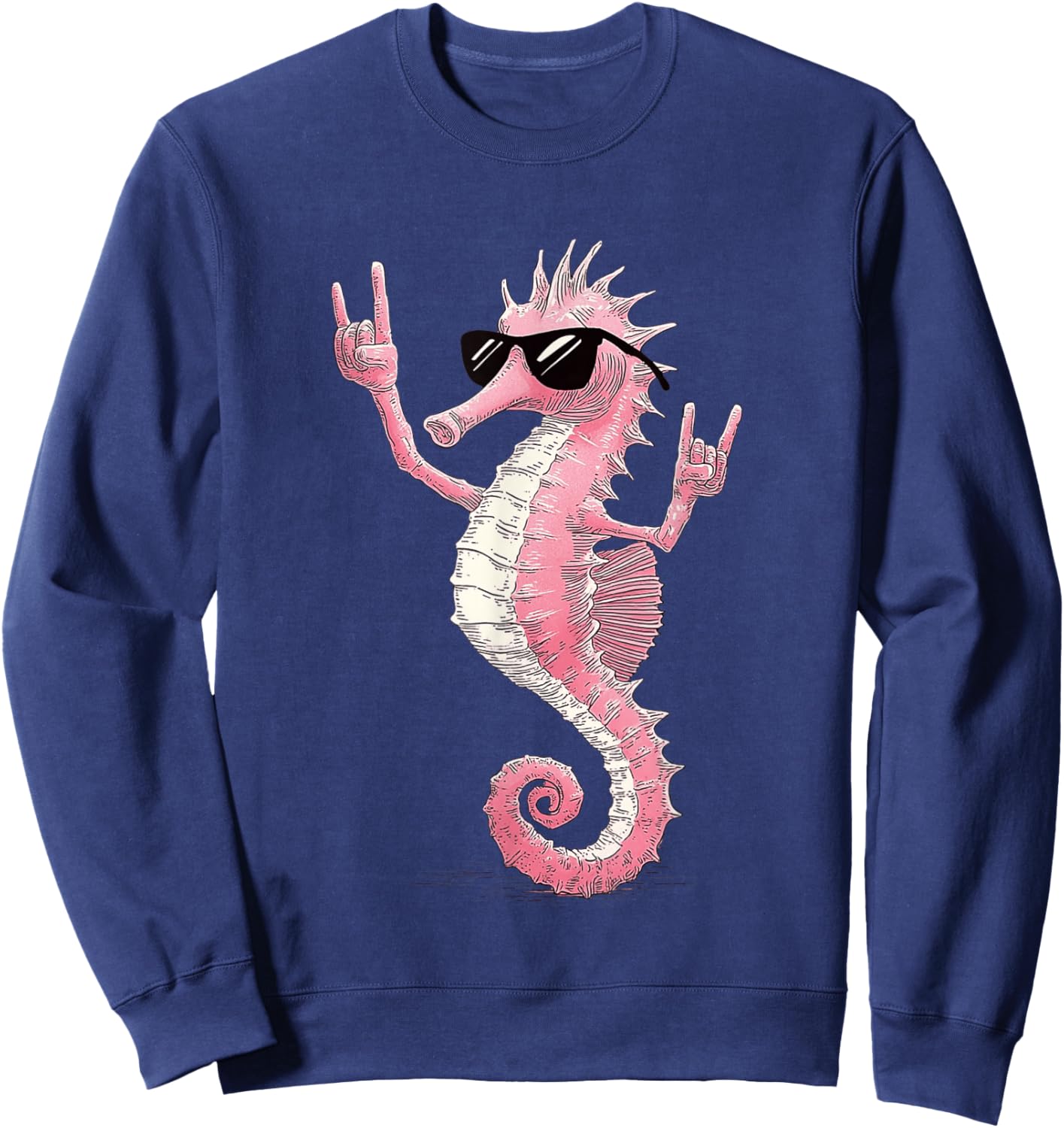 Rock On Seahorse Cool Sunglasses Attitude Sweatshirt - Sweatshirt | Navy