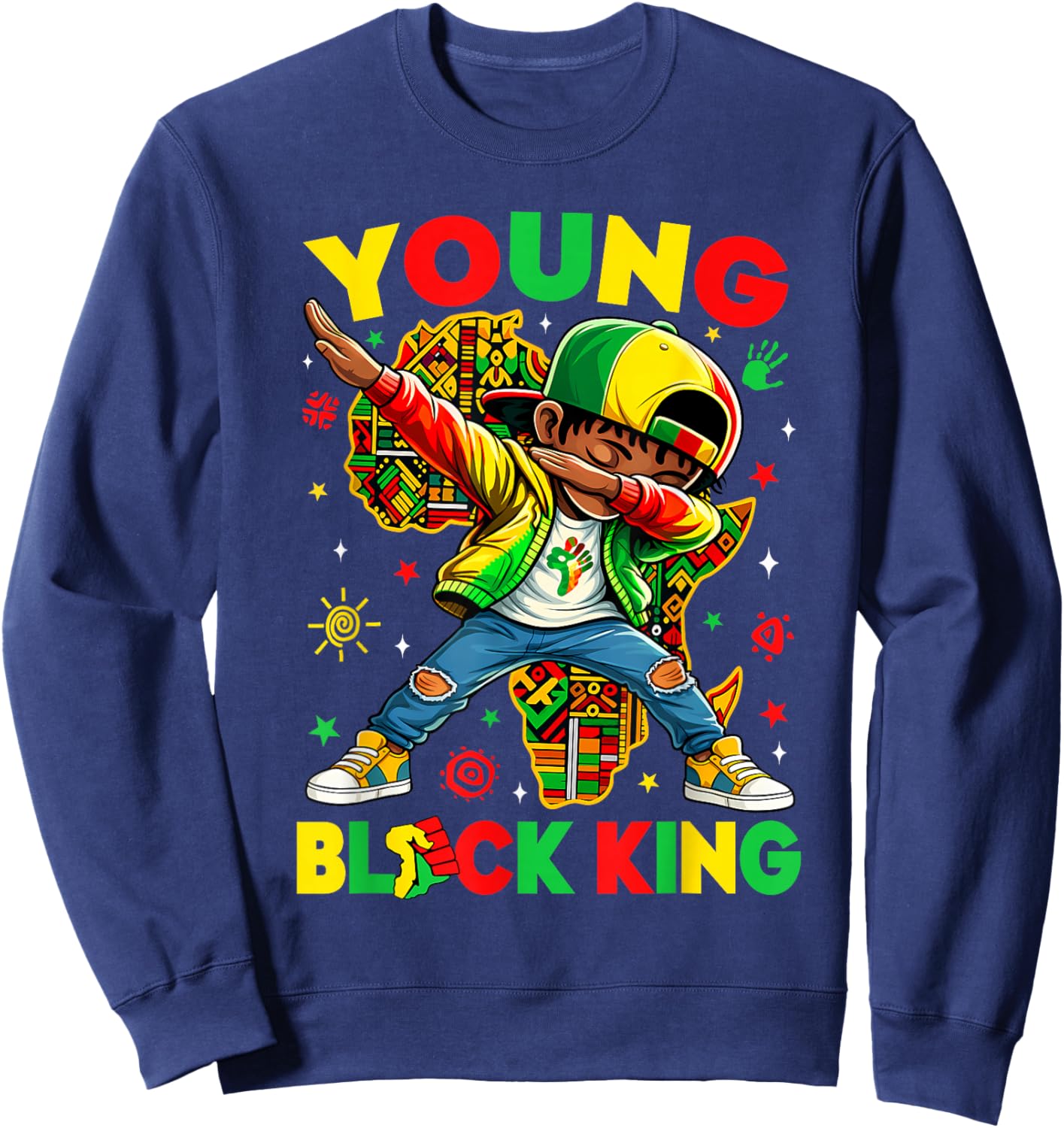 Young Black King Melanin African American History Month Sweatshirt - Sweatshirt | Navy