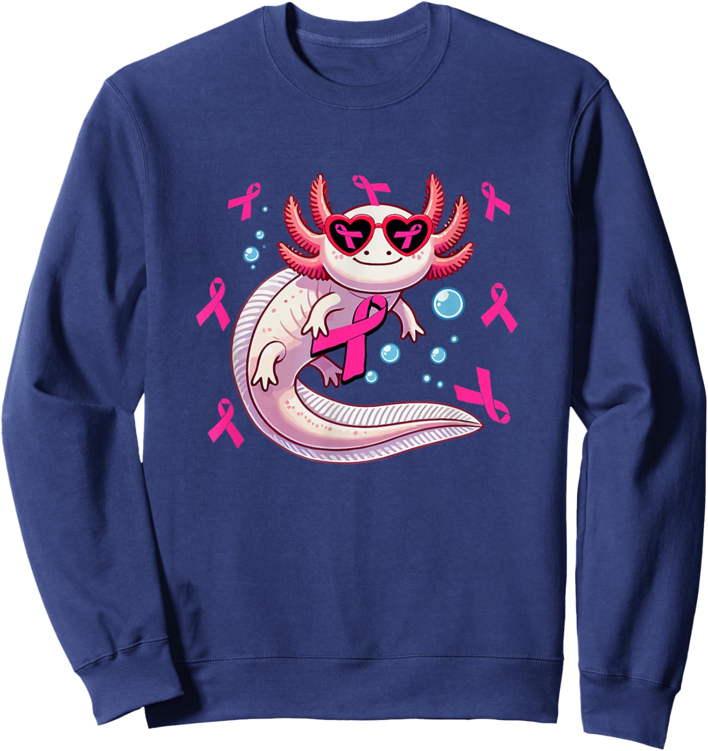 Axolotl Breast Cancer Awareness Pink Ribbons Women Lover Sweatshirt - Sweatshirt | Navy