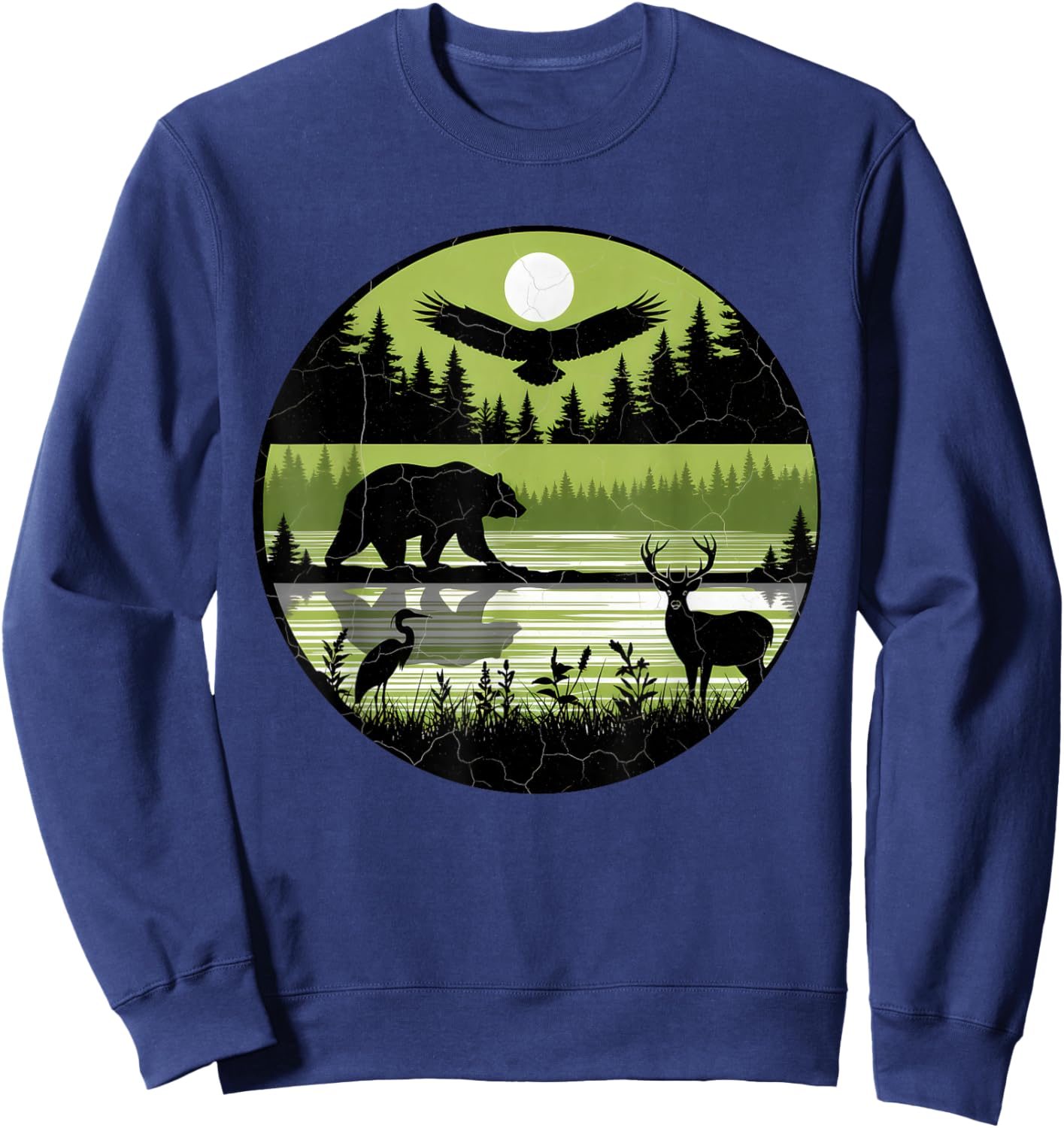 Forest Retro Nature Wildlife Outdoor Vintage Hiking Sweatshirt - Sweatshirt | Navy