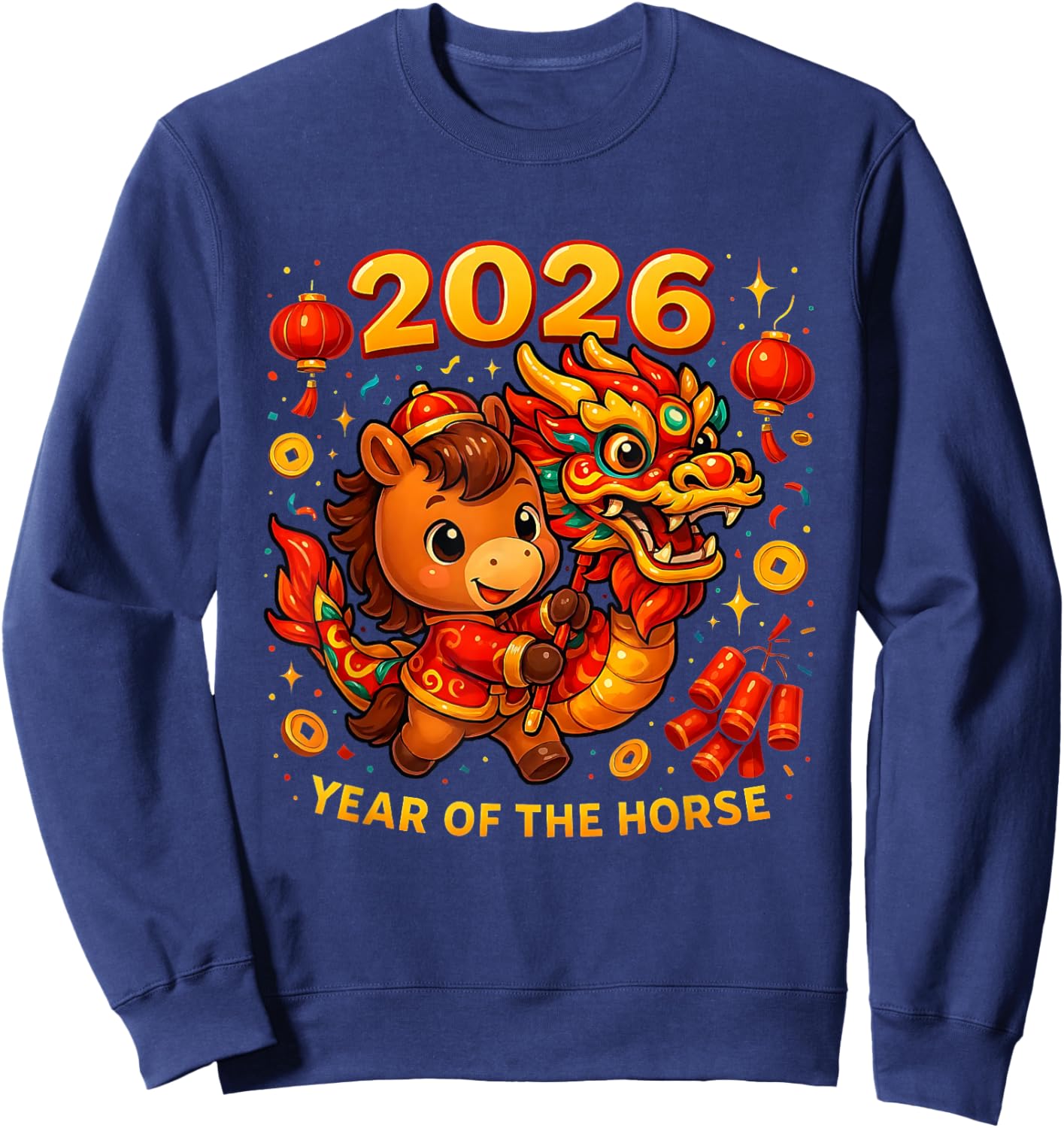 2026 Year of The Horse Cute Lunar Newyear Art Sweatshirt - Sweatshirt | Navy
