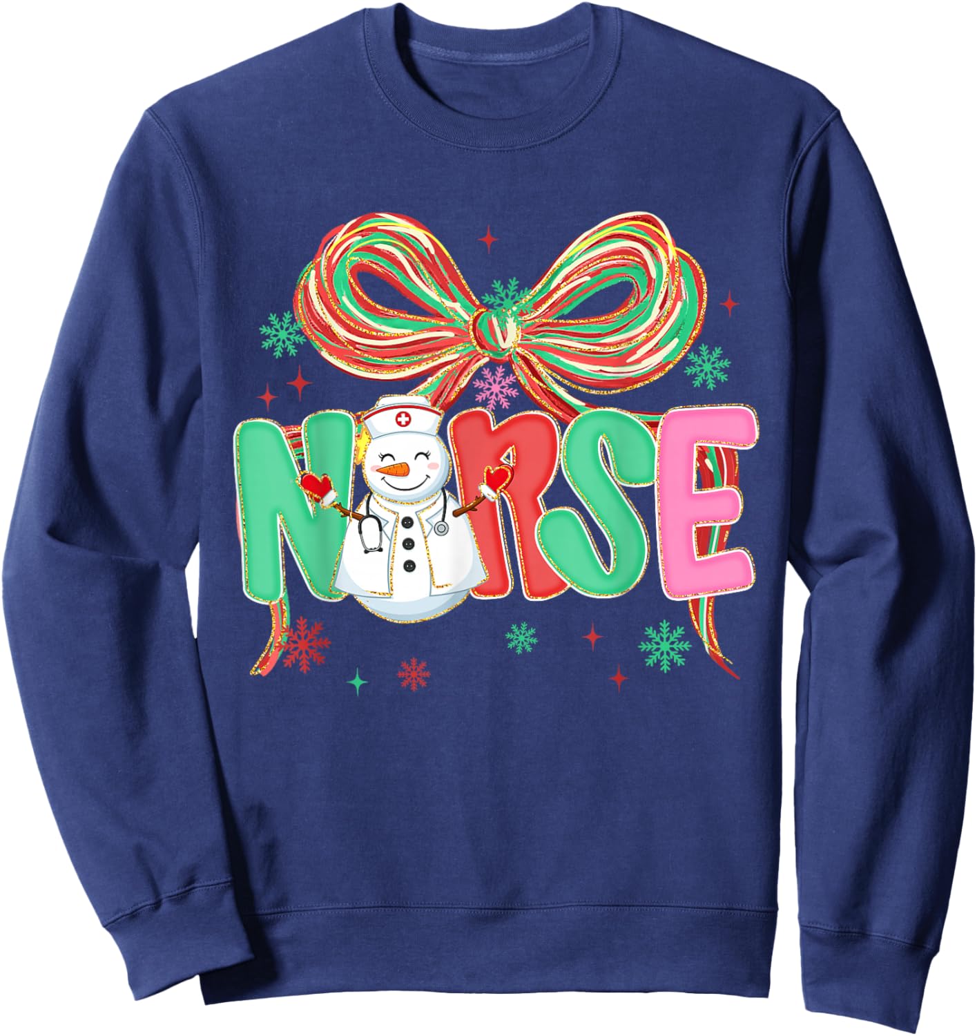 Christmas Nurse Coquette Bow Snowman Nursing Xmas Holiday Sweatshirt - Sweatshirt | Navy