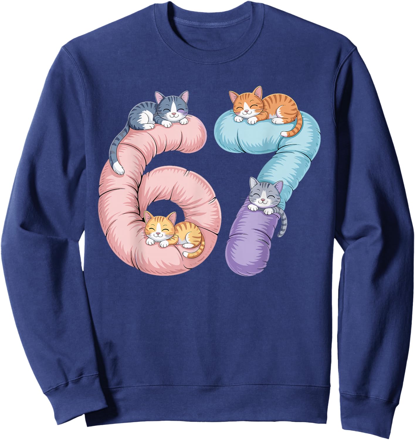 Cute 67 Cat Meme Design Sweatshirt - Sweatshirt | Navy