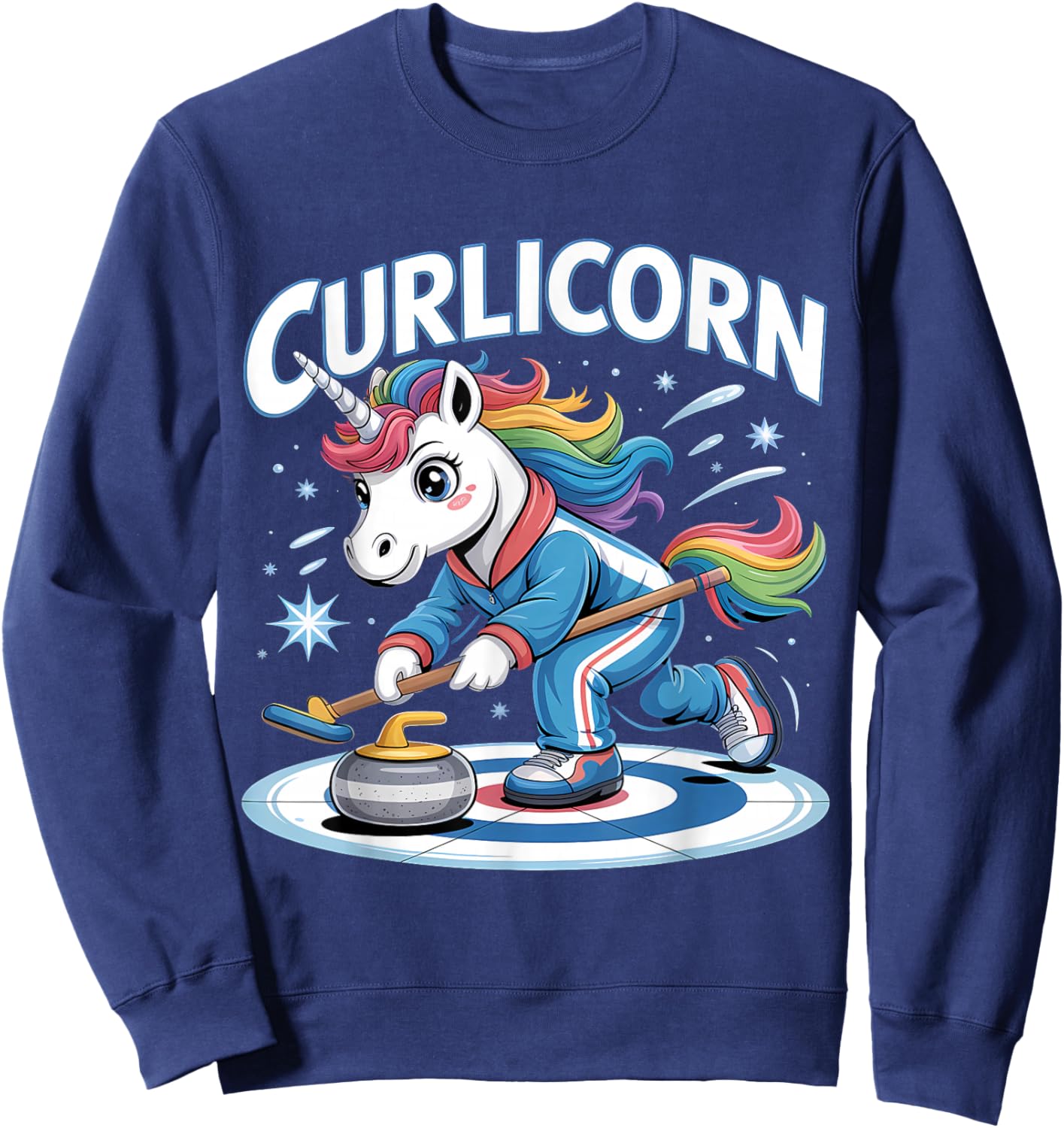 Ice Curling Player Unicorn Ice Sport Funny Curling Sport Sweatshirt - Sweatshirt | Navy