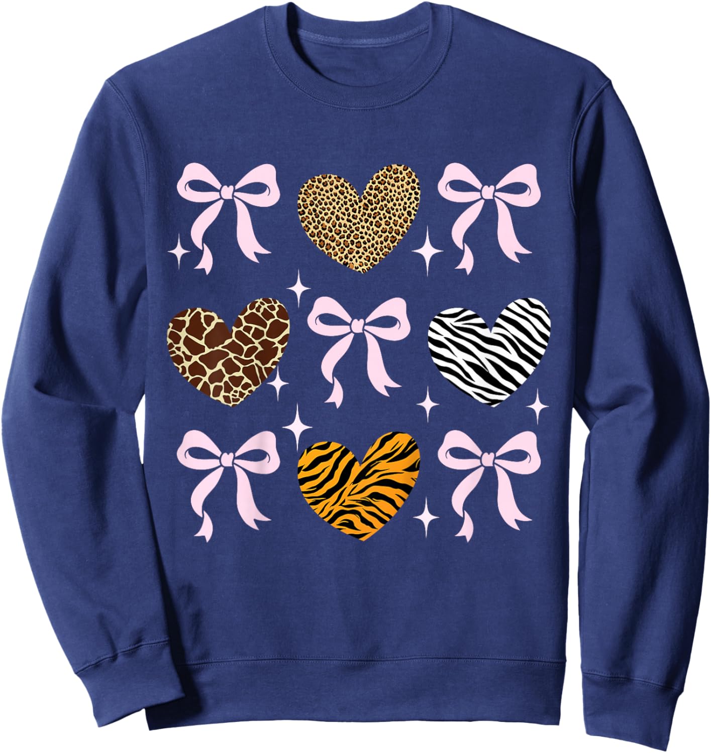 Girls Animal Print Bow Clothes Kids Cheetah Leopard Heart Sweatshirt - Sweatshirt | Navy
