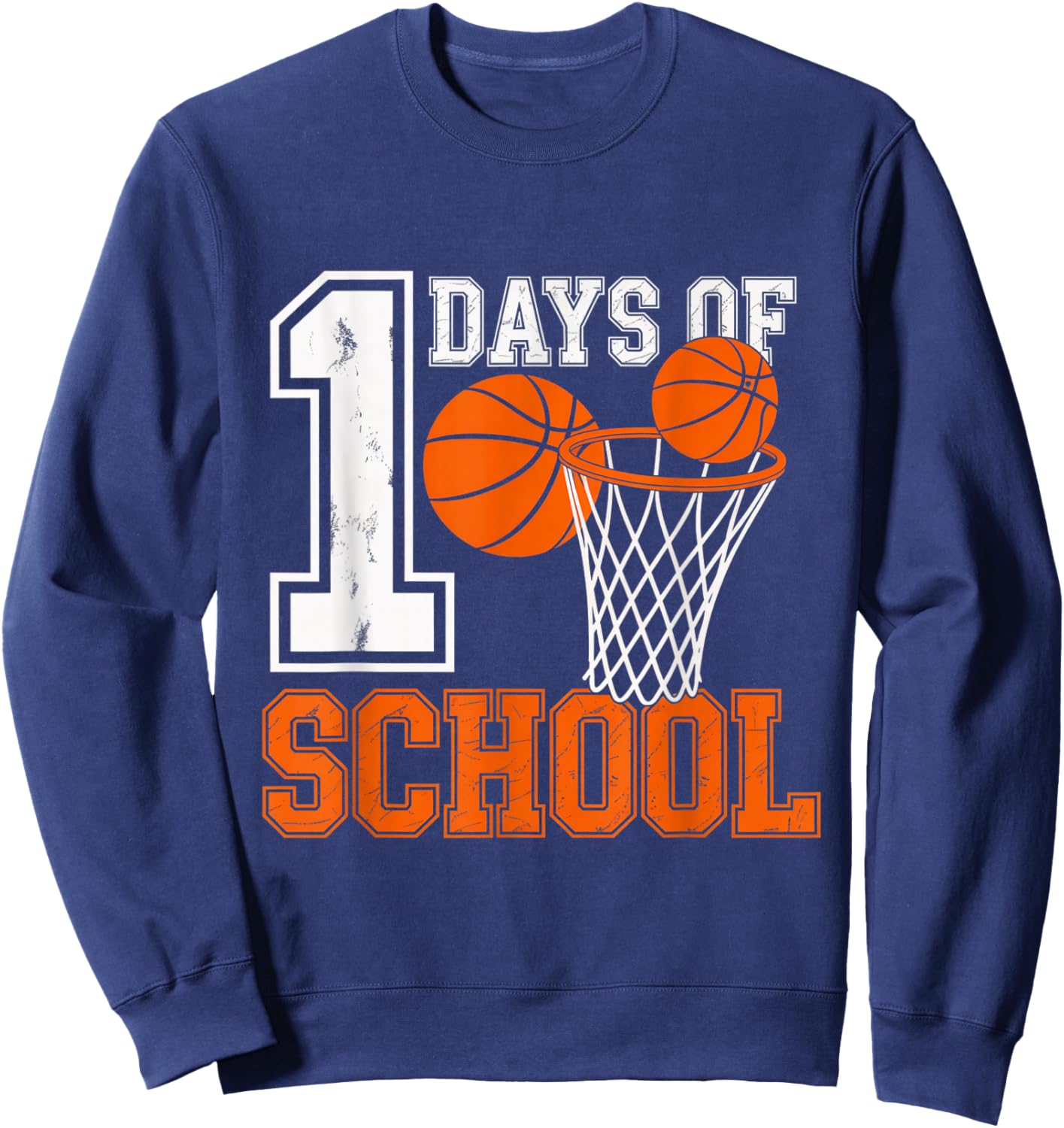 Retro 100 Days School Basketball Kids Hoops Art Sweatshirt - Sweatshirt | Navy