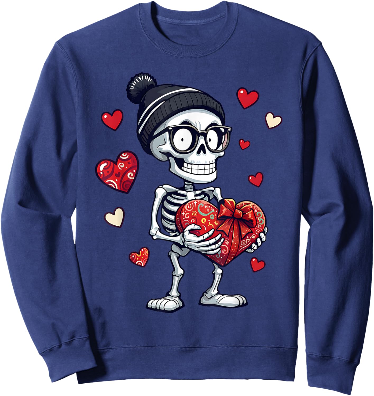 Funny Skeleton Men Women Skeleton Heart Valentines Day Sweatshirt - Sweatshirt | Navy