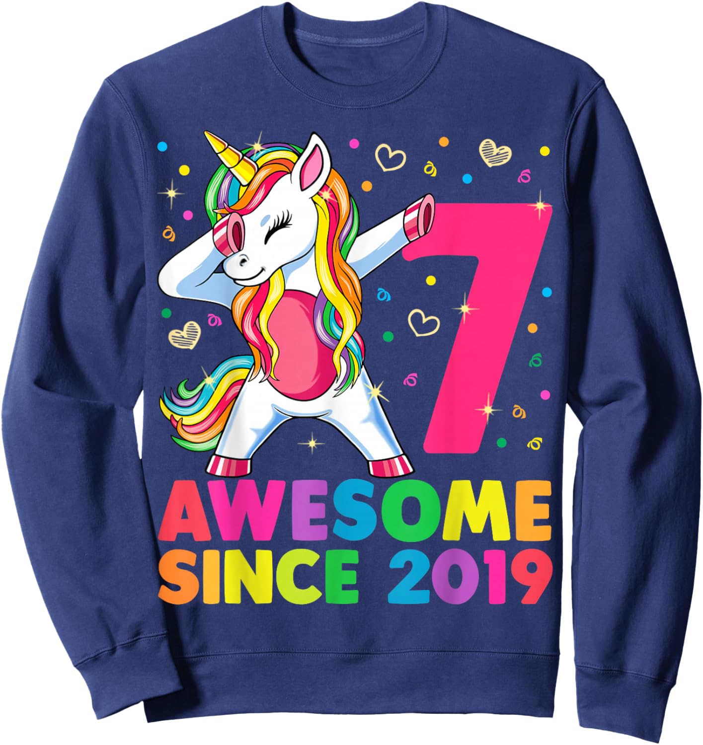 7 Years Old Unicorn Dabbing 7th Birthday Girl Unicorn Party Sweatshirt - Sweatshirt | Navy