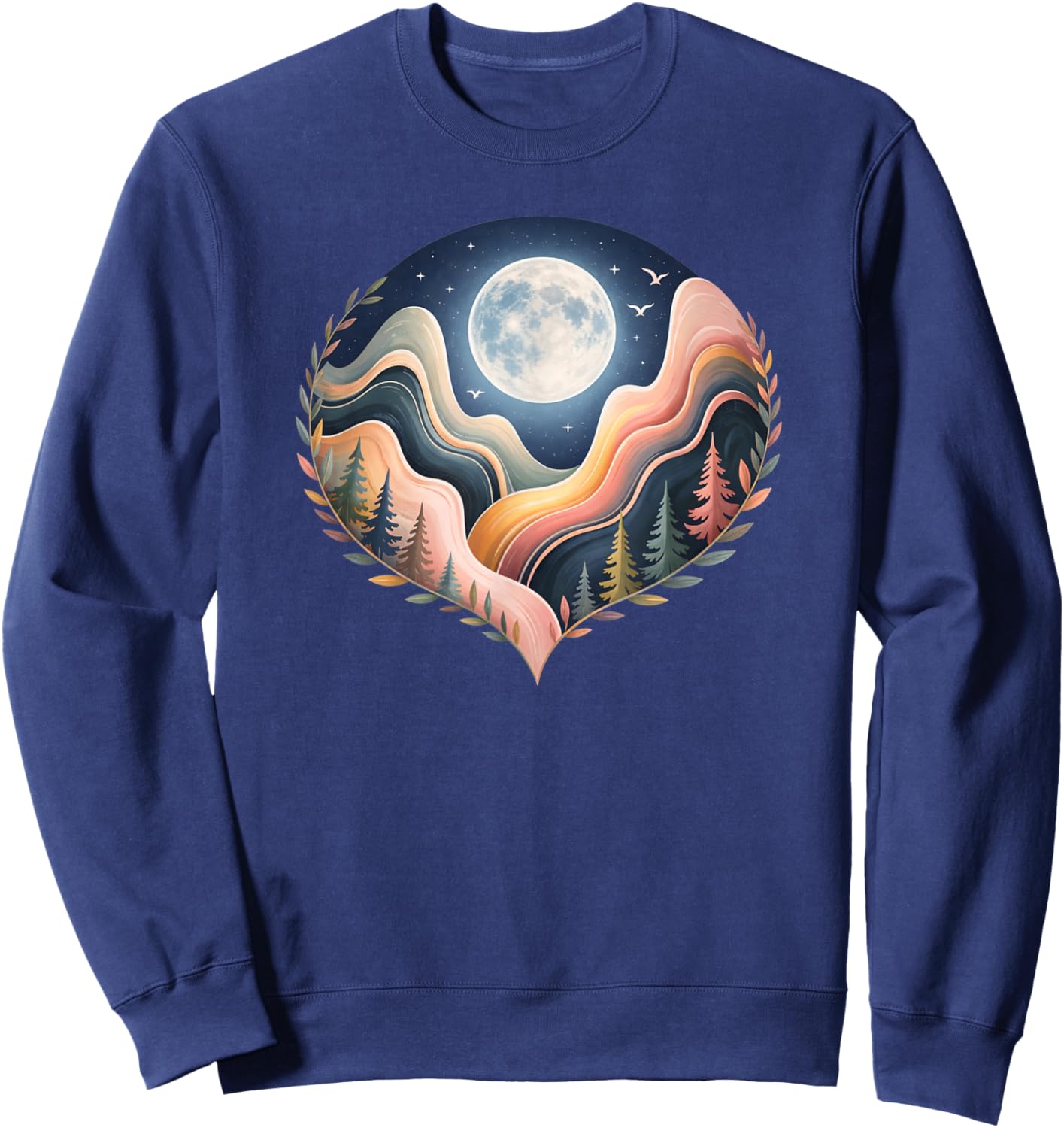Heart-Shaped Nature Landscape Art, Scenic Moon Sweatshirt - Sweatshirt | Navy