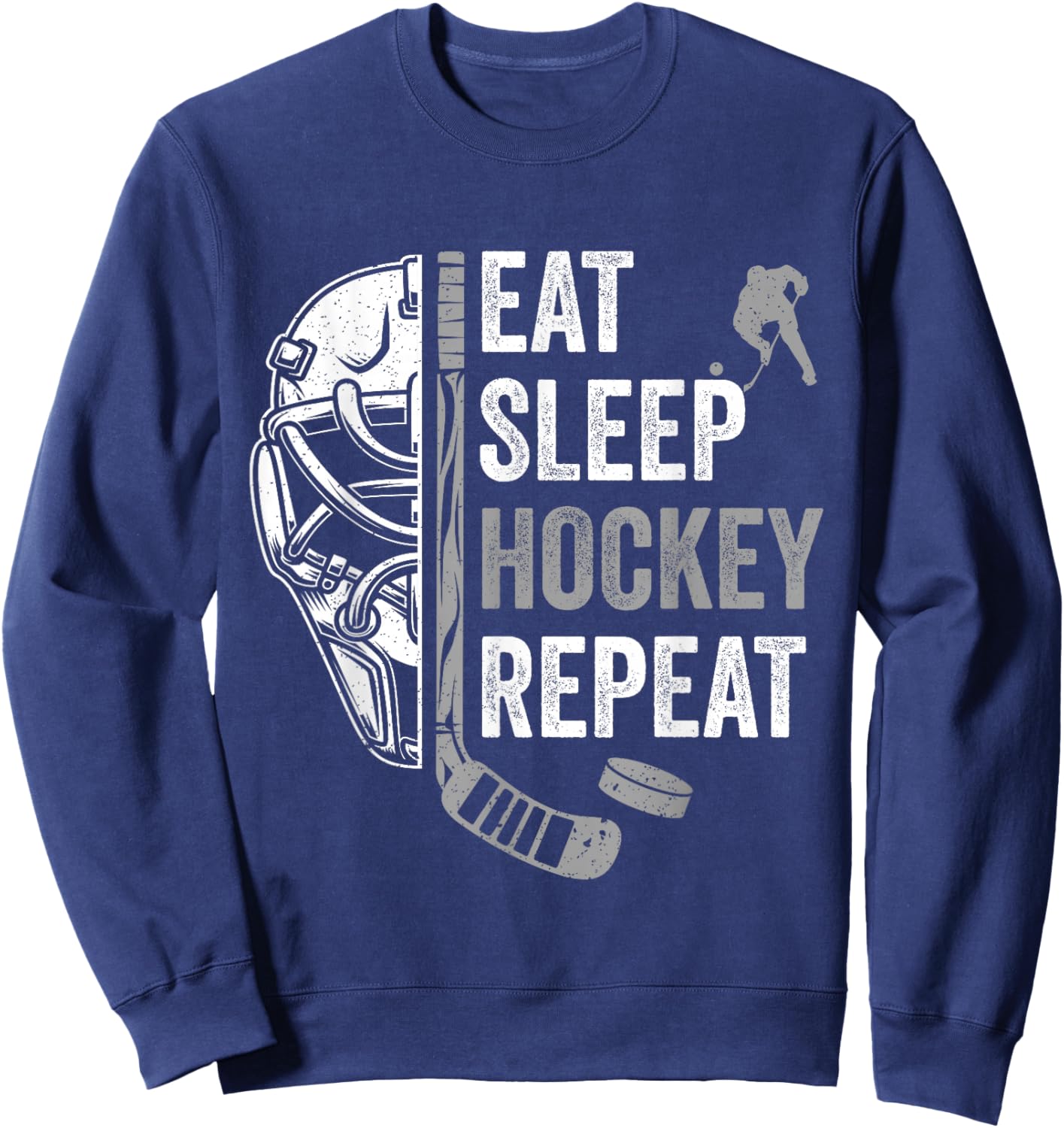 Eat Sleep Hockey Repeat Christmas Funny Sweatshirt - Sweatshirt | Navy