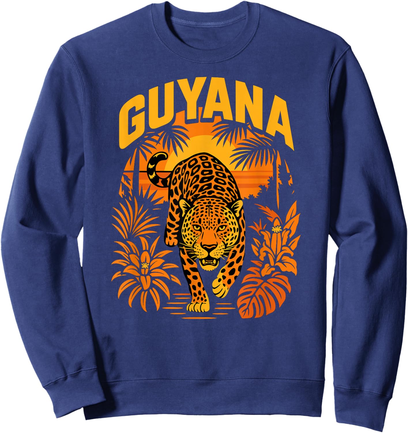 Guyana Jaguar, Sunset Jungle Cat, Tropical Wildlife Animal Sweatshirt - Sweatshirt | Navy