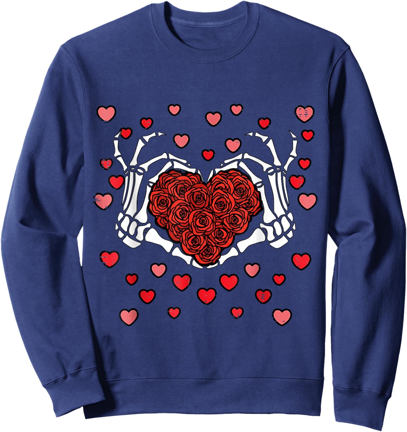 Valentine Skeleton Hand Heart Funny Valentine Love Men Women Sweatshirt - Sweatshirt | Navy