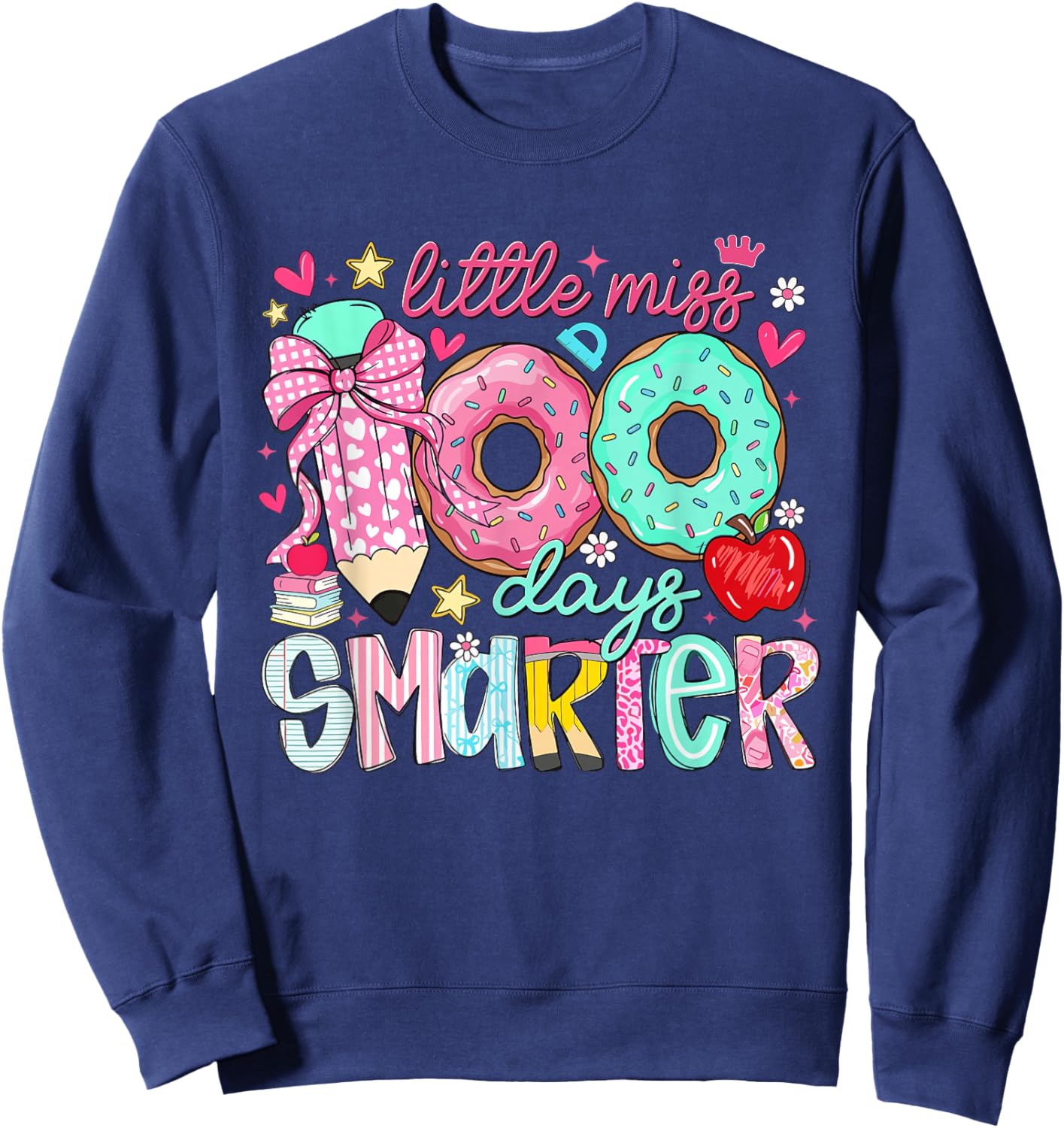 Little Miss 100 Days Smarter Girls Kids 100th Day of School Sweatshirt - Sweatshirt | Navy