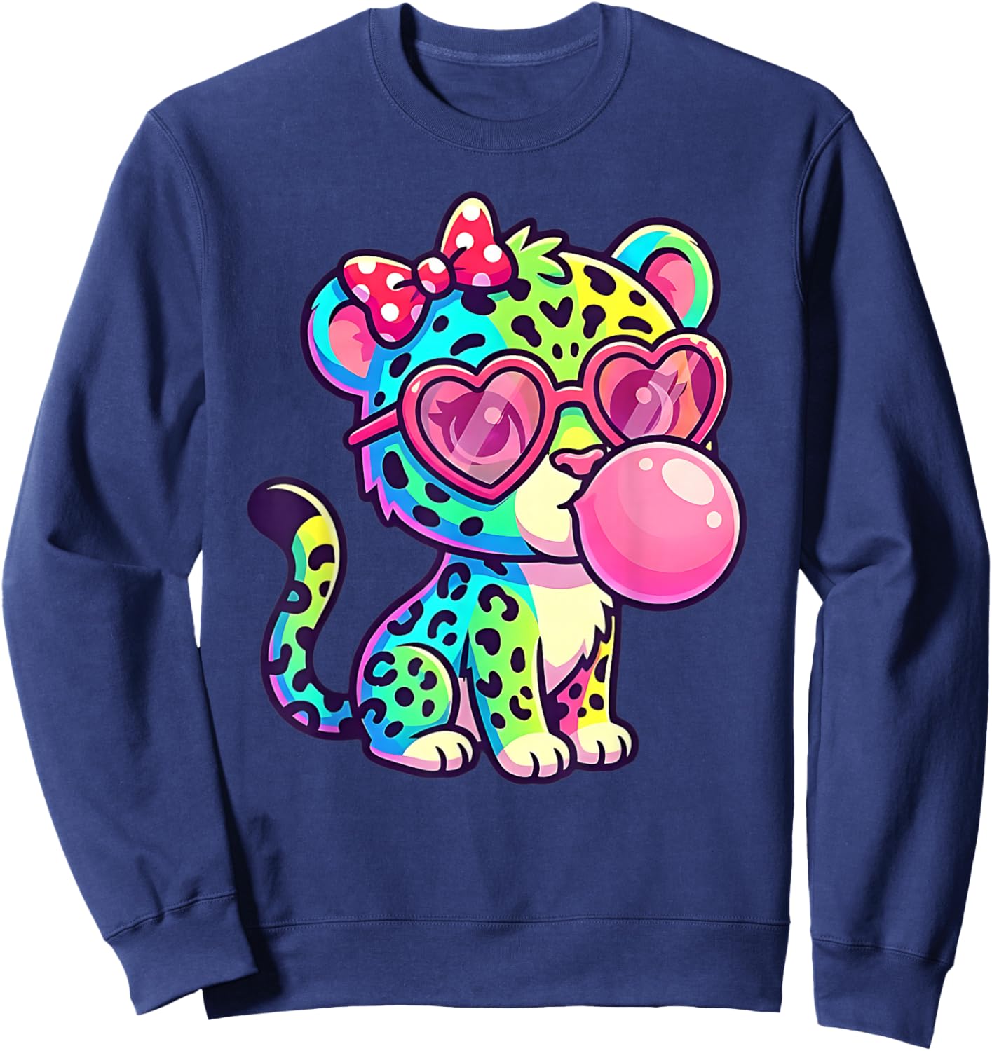 Funny Cute Leopard Blowing Bubble Gum Animal Kids Sweatshirt - Sweatshirt | Navy