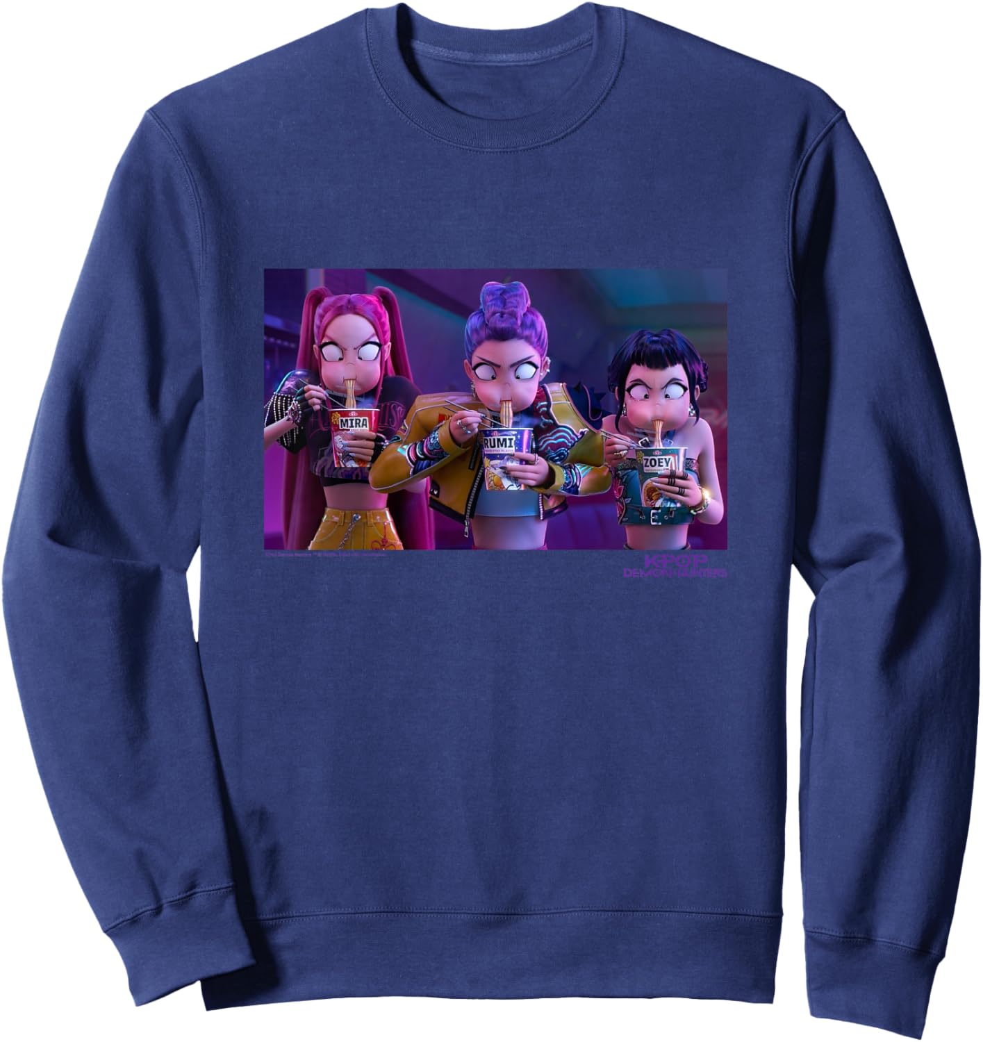 Kpop Demon Hunters Halloween Mira Rumi & Zoey Eating Ramyeon Sweatshirt - Sweatshirt | Navy