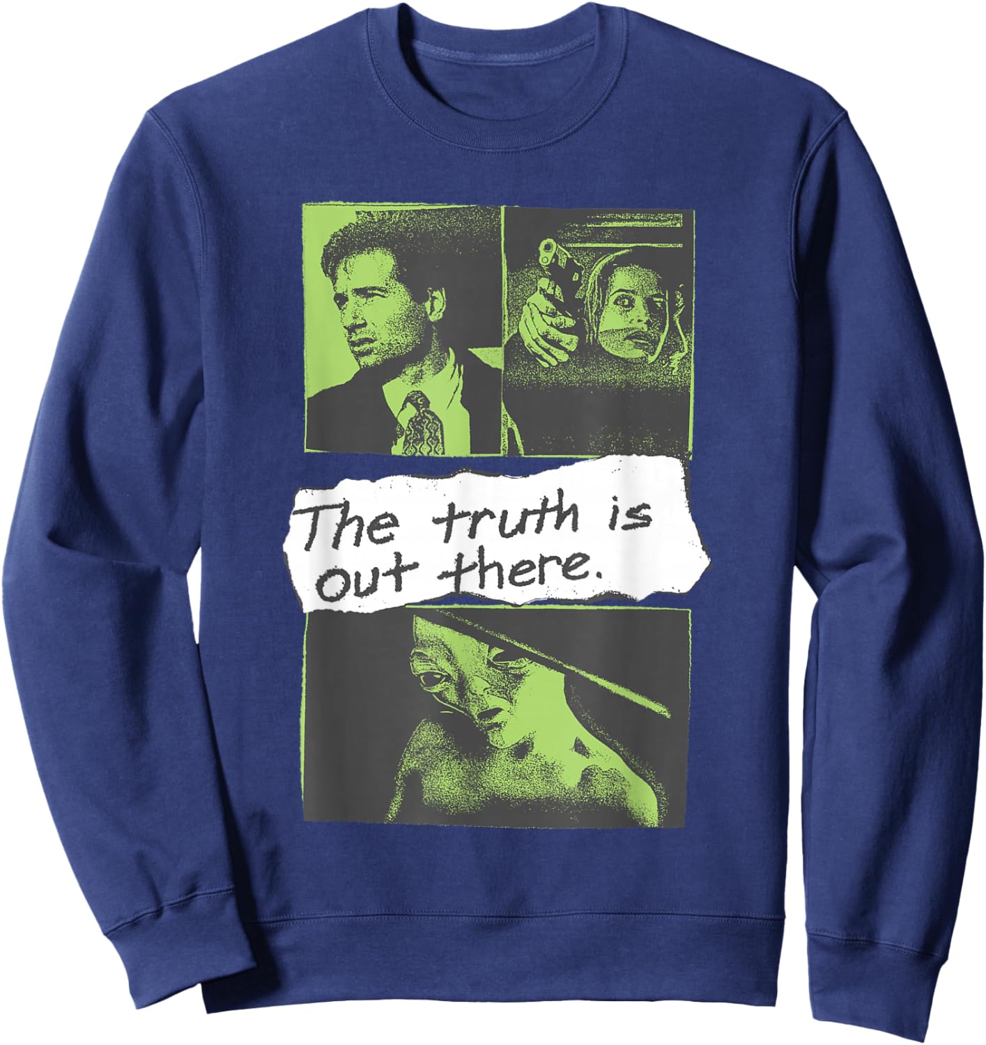 X-Files Front and Back Truth is Out There Alien 90's TV Show Sweatshirt - Sweatshirt | Navy