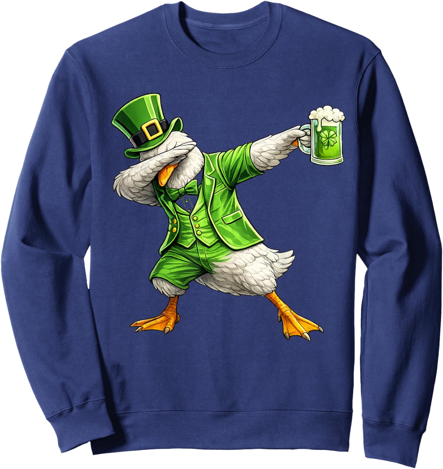 Funny Goose Dabbing St Patrick’s Beer Shamrock Irish Goose Sweatshirt - Sweatshirt | Navy