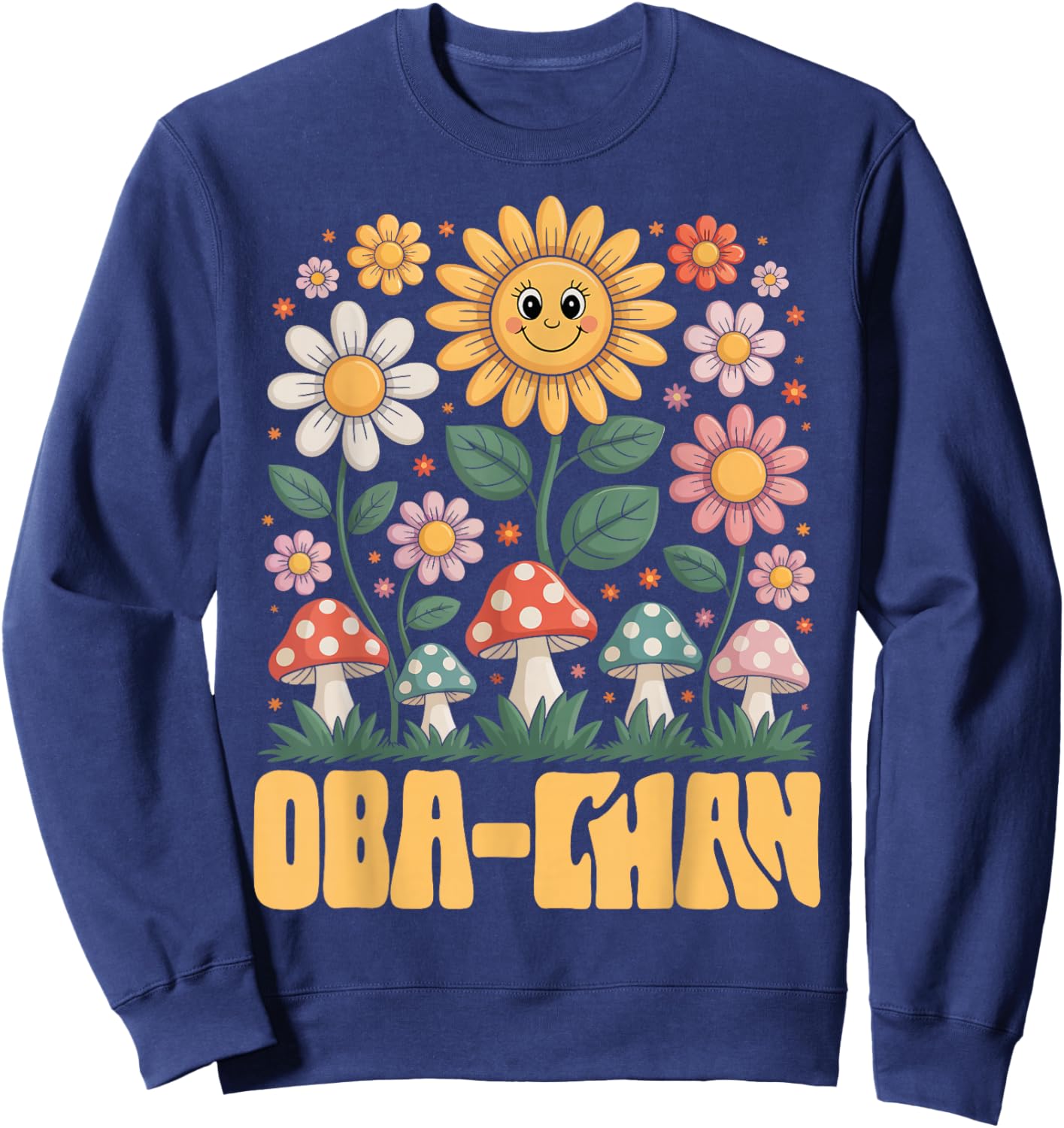 OBA-CHAN Mother’s Day Floral Sunflower Mushroom Style Sweatshirt - Sweatshirt | Navy