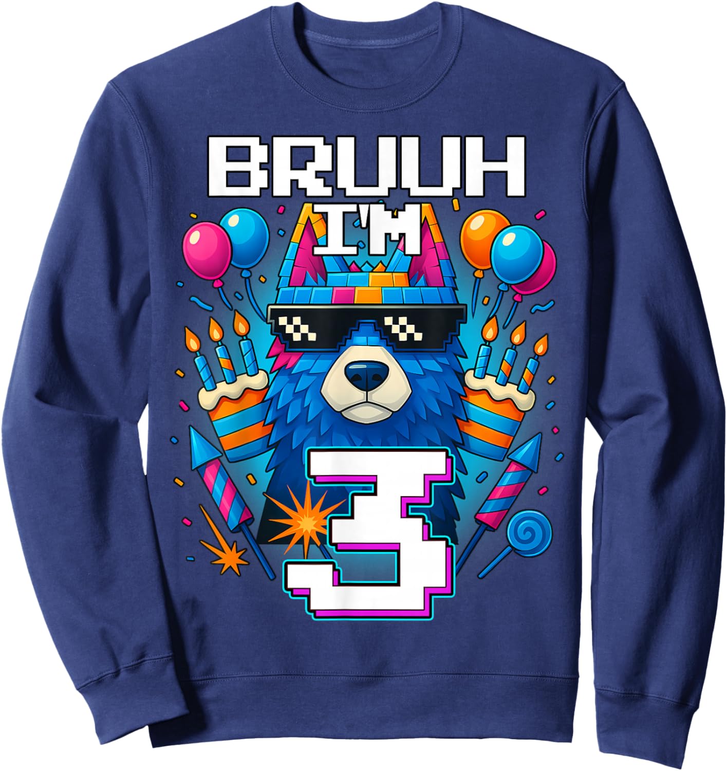 Bruh I'm 3 Years Old 3rd Birthday Wolf Boy Family Party Sweatshirt - Sweatshirt | Navy
