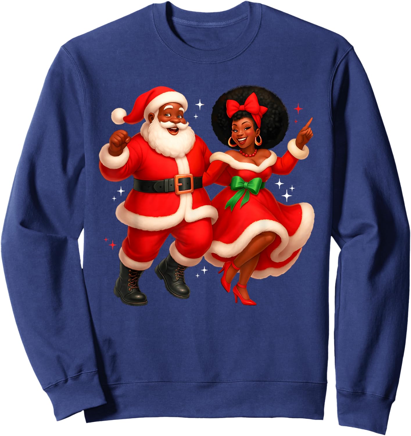 Dancing African Santa Mr Mrs Claus African American Xmas Sweatshirt - Sweatshirt | Navy