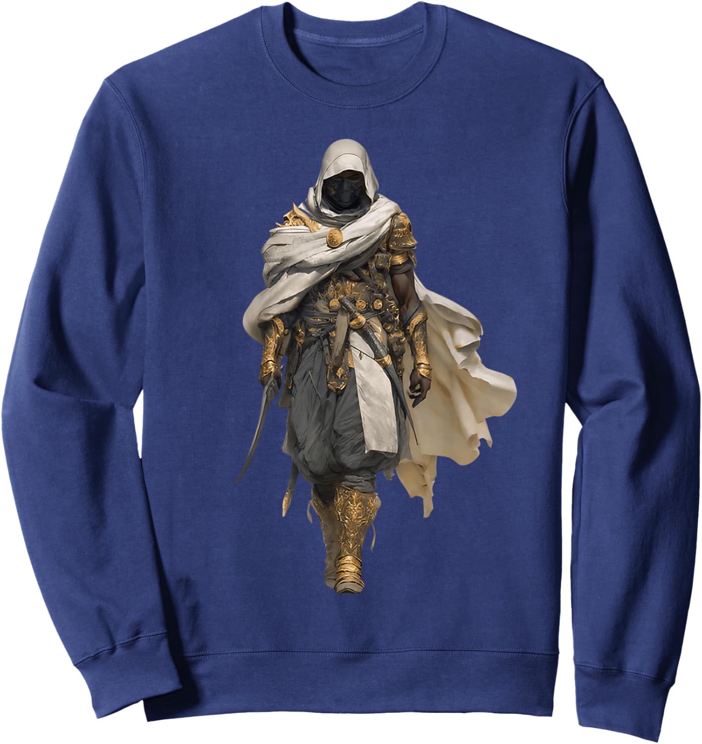 African Assassin Cloaked Desert Warrior White Cape Mythic Sweatshirt - Sweatshirt | Navy