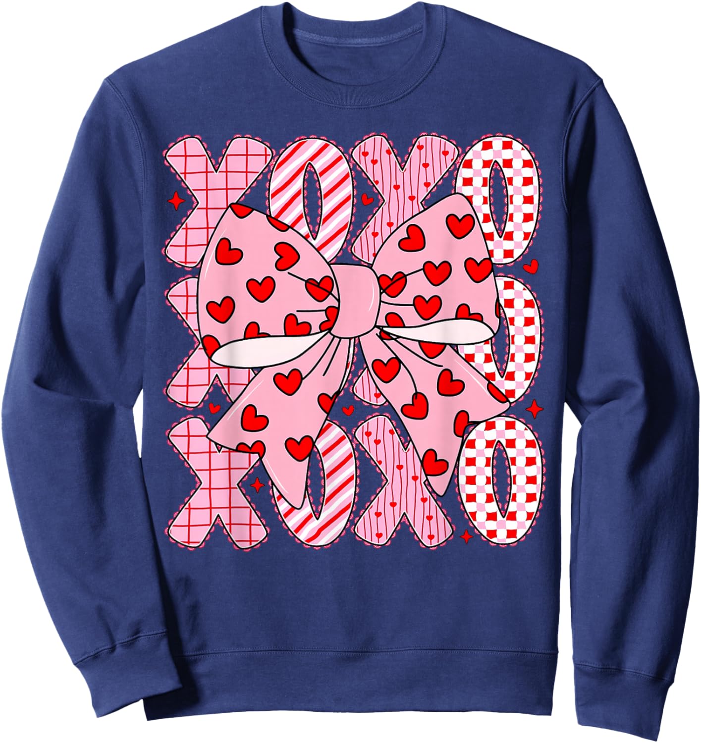 Valentine Coquette Bow XOXO Hearts Lover Girl Women Sweatshirt - Sweatshirt | Navy